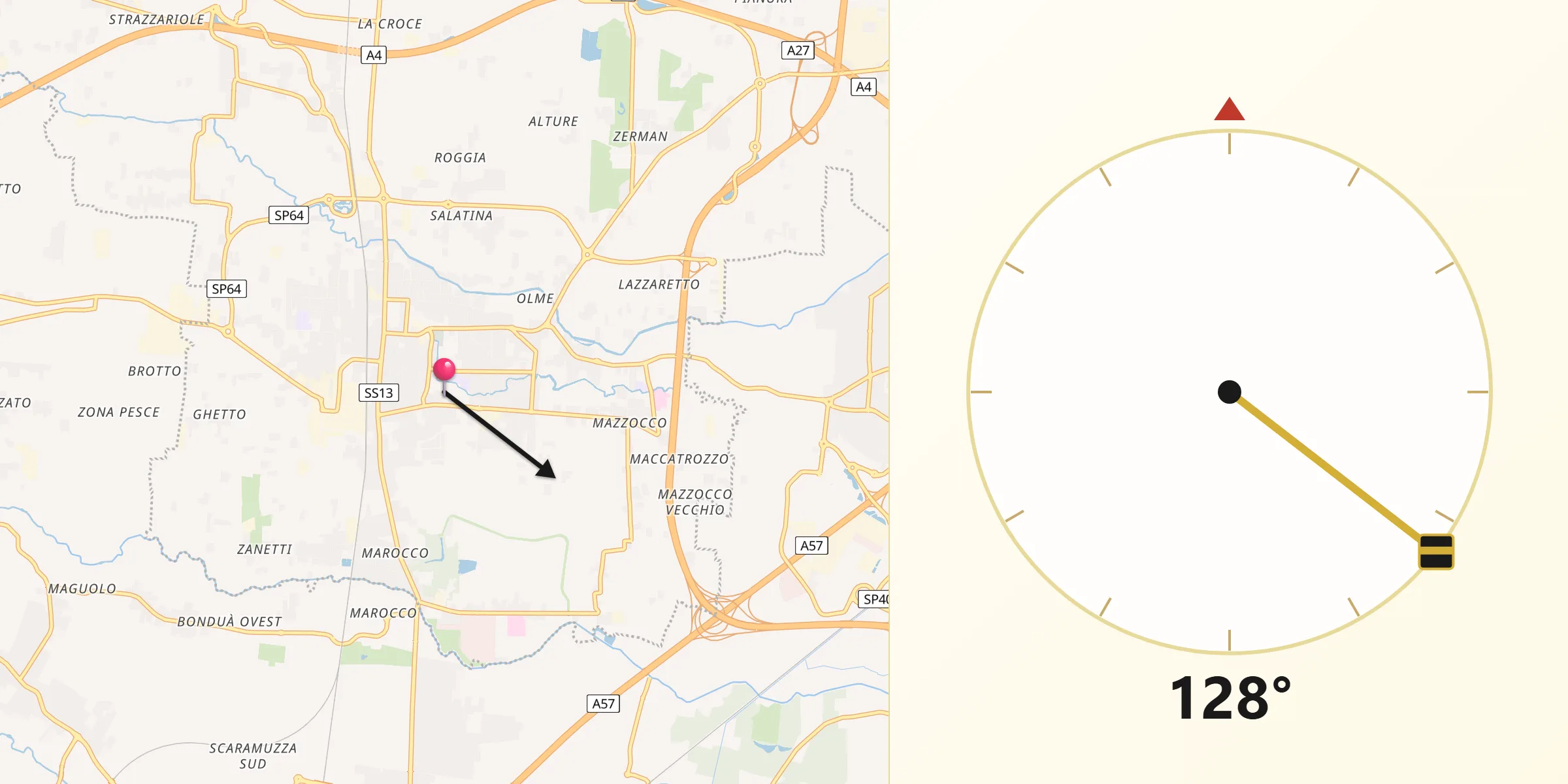 Direzione della Qibla da Mogliano Veneto