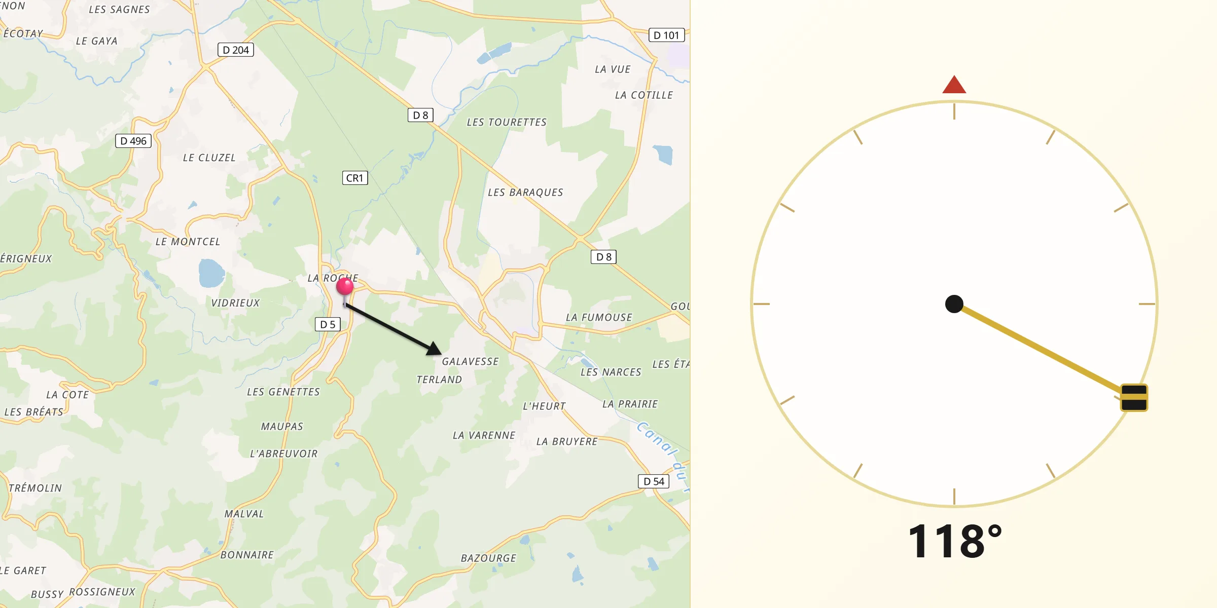 Direction vers la Qibla depuis Saint-Georges-Haute-Ville