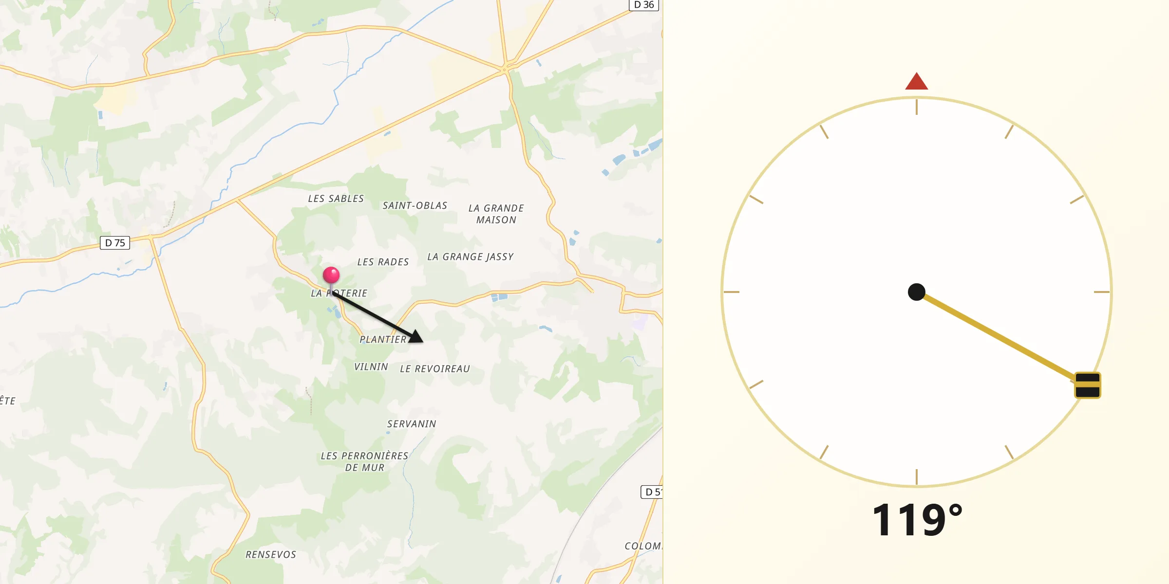 Direction vers la Qibla depuis Oytier-Saint-Oblas