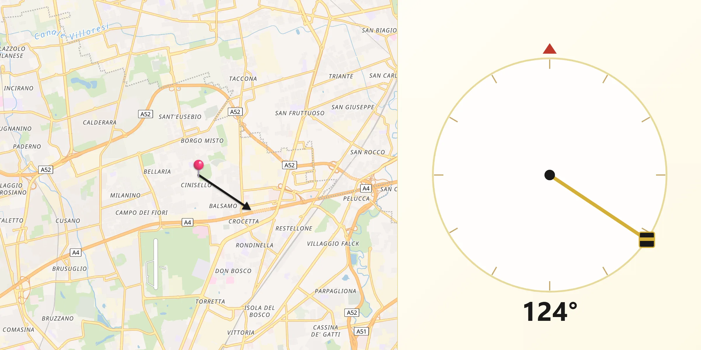 Direzione della Qibla da Cinisello Balsamo