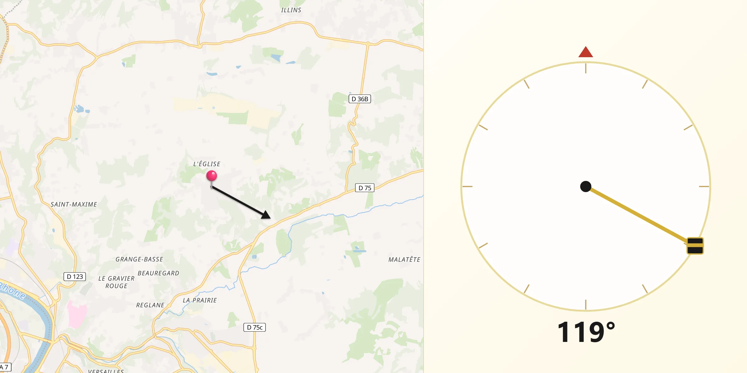 Direction vers la Qibla depuis Serpaize