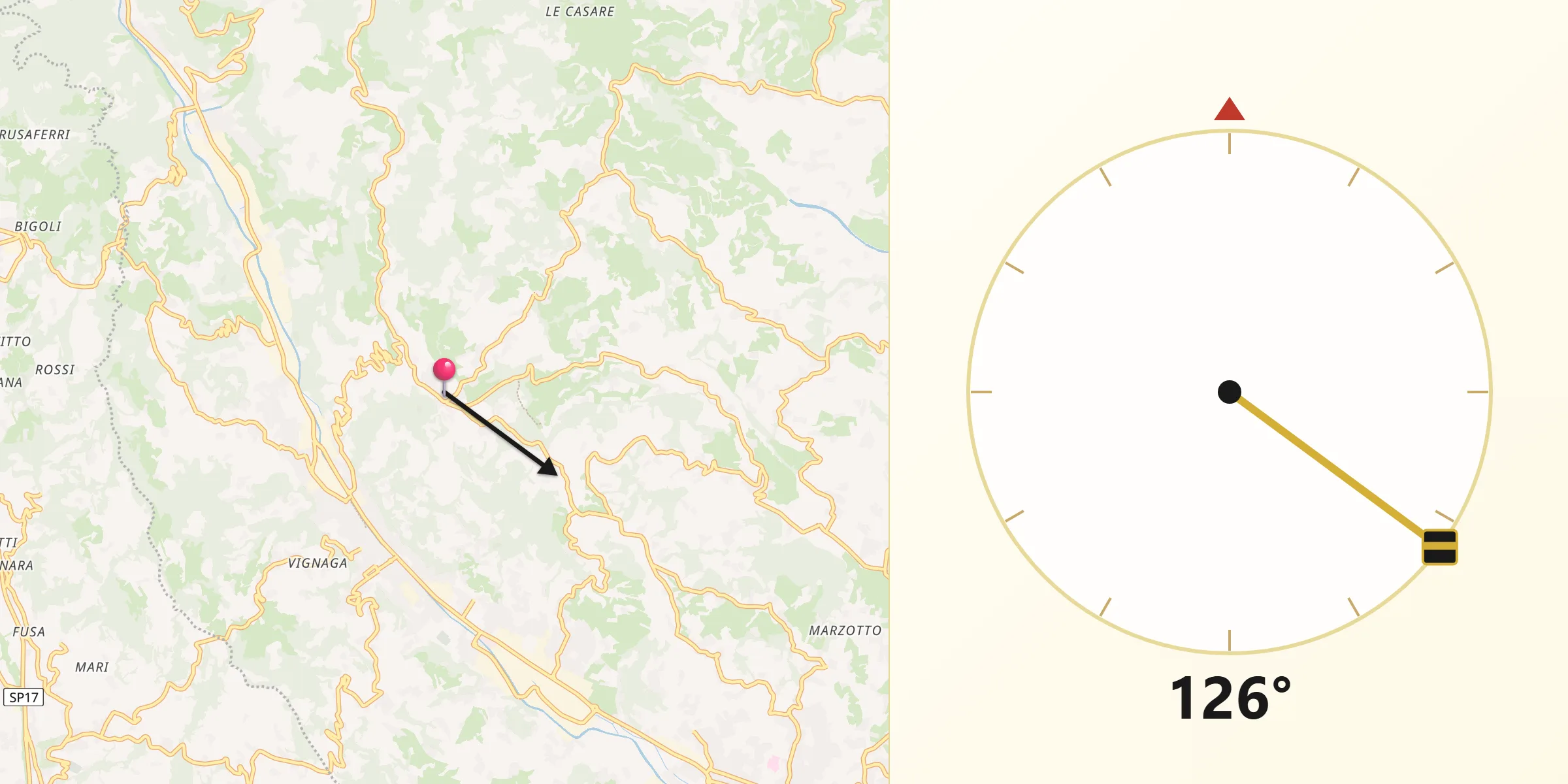 Direzione della Qibla da Nogarole Vicentino