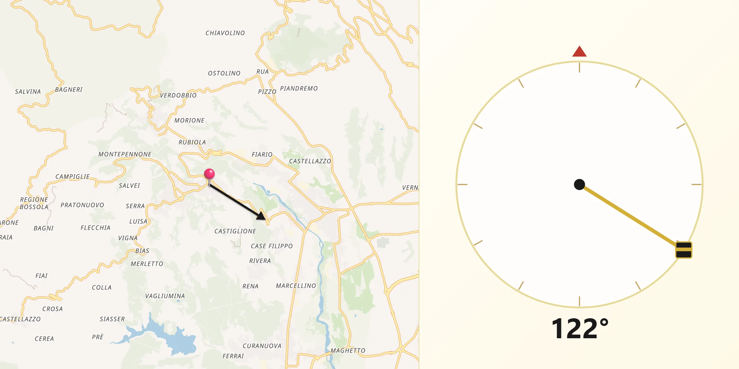 Direzione della Qibla da Muzzano