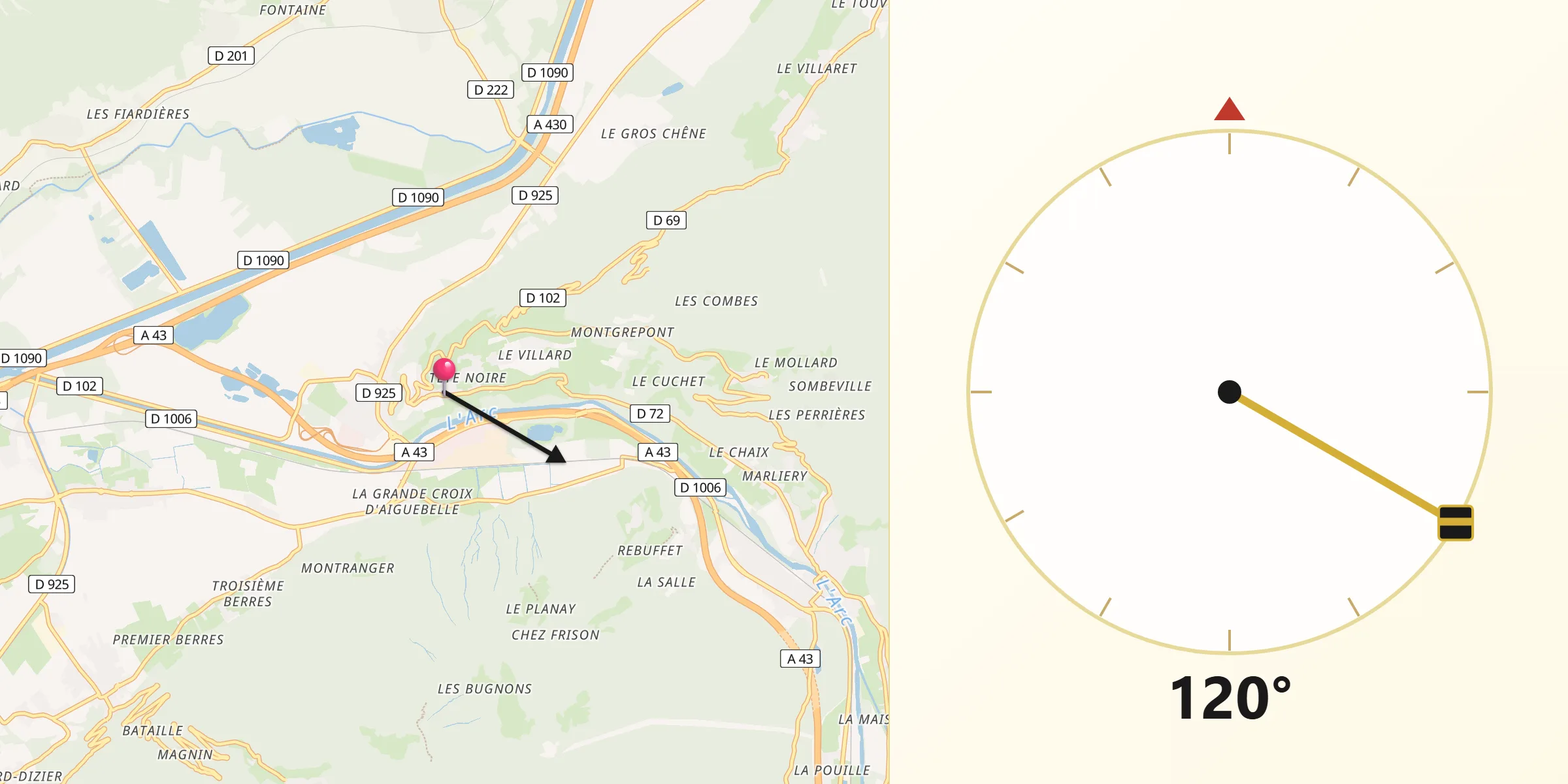 Direction vers la Qibla depuis Aiton