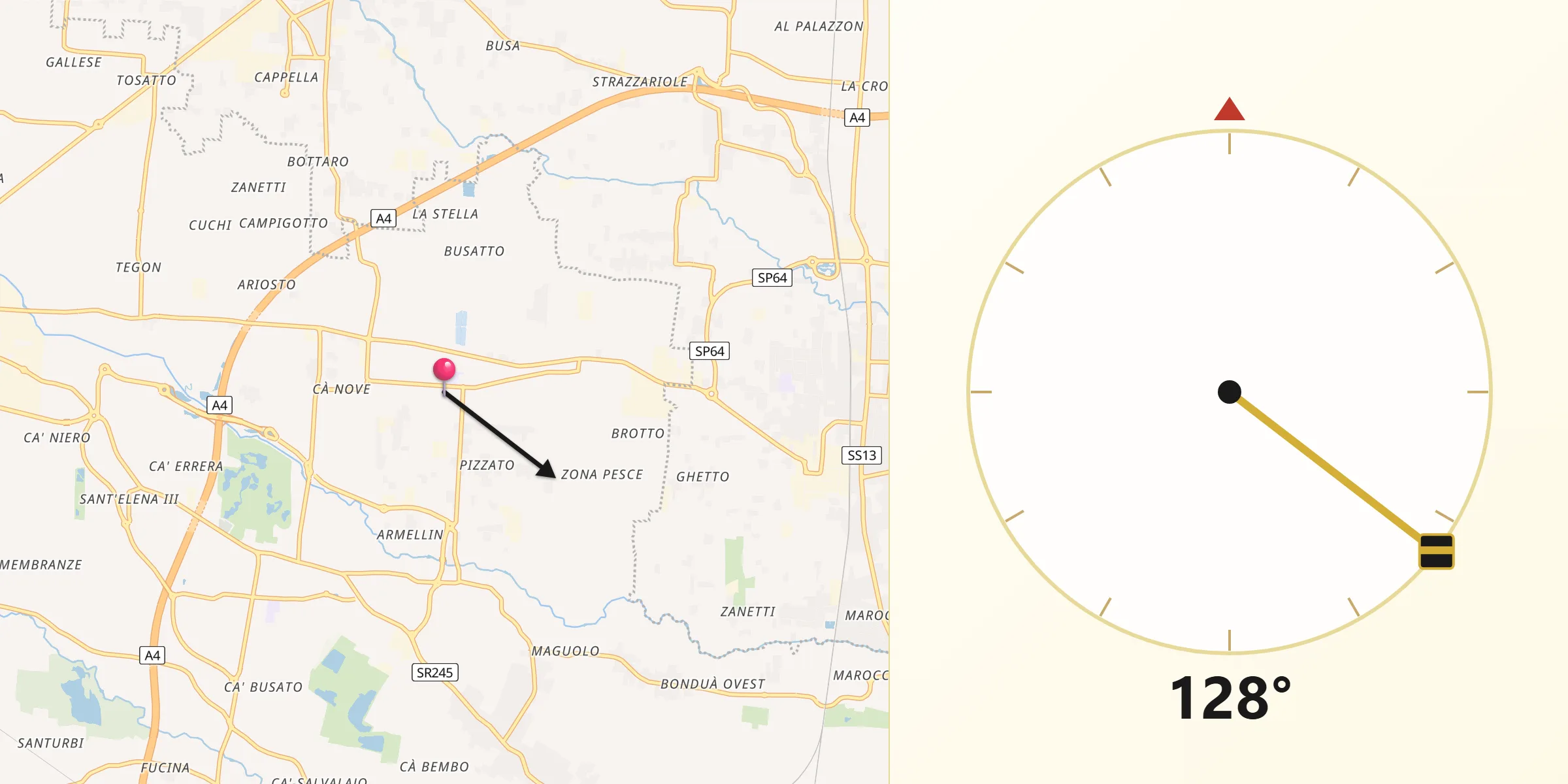 Direzione della Qibla da Peseggia-Gardigiano