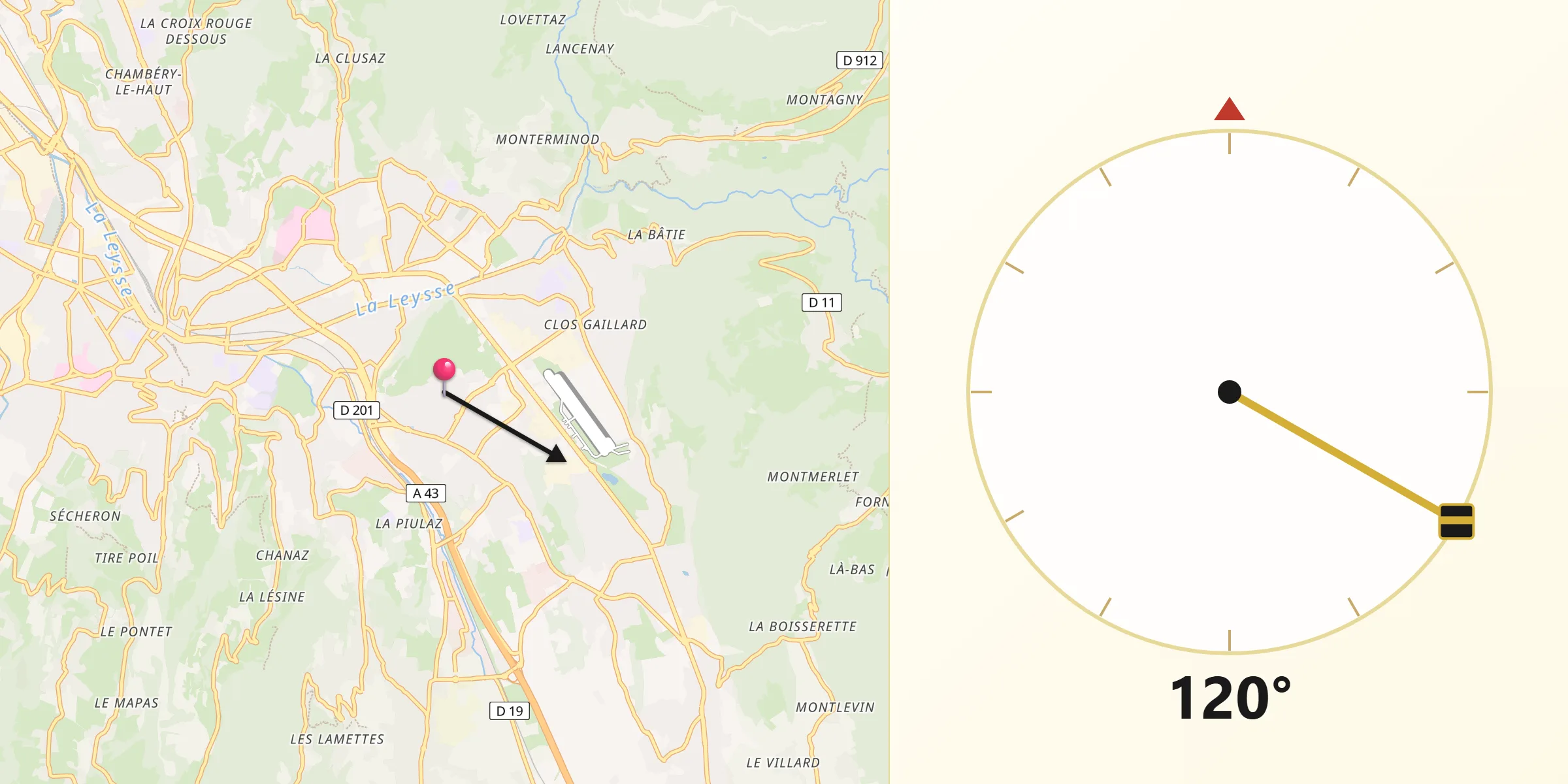 Direction vers la Qibla depuis La Ravoire