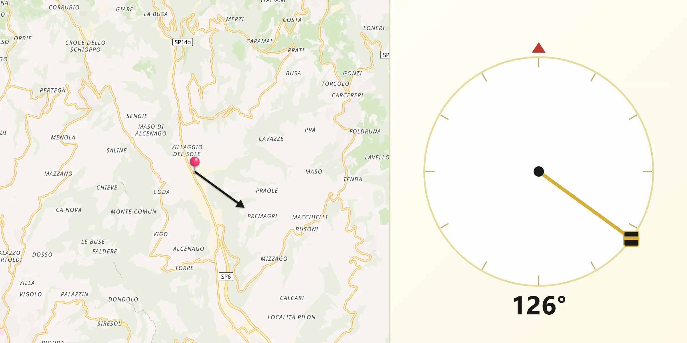 Direzione della Qibla da Stallavena-Lugo