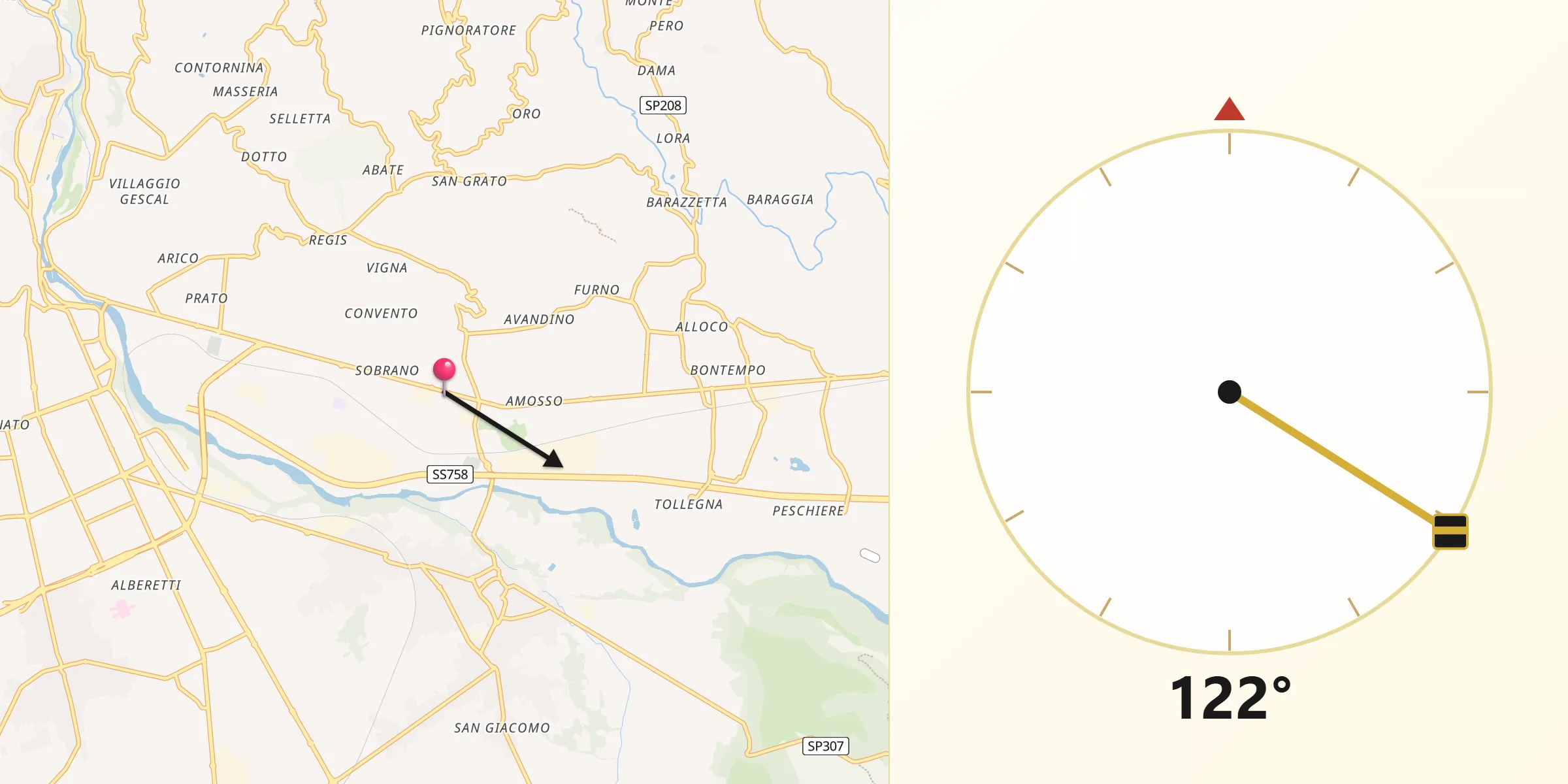 Direzione della Qibla da Vigliano Biellese
