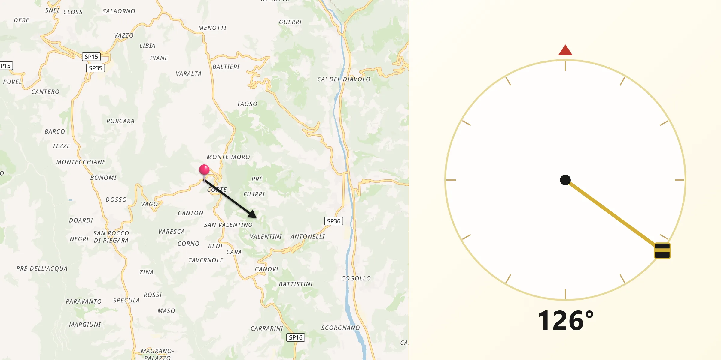 Direzione della Qibla da San Mauro di Saline