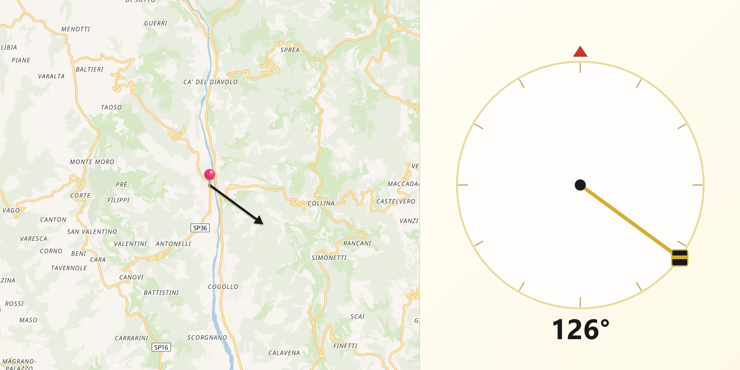 Direzione della Qibla da Badia Calavena