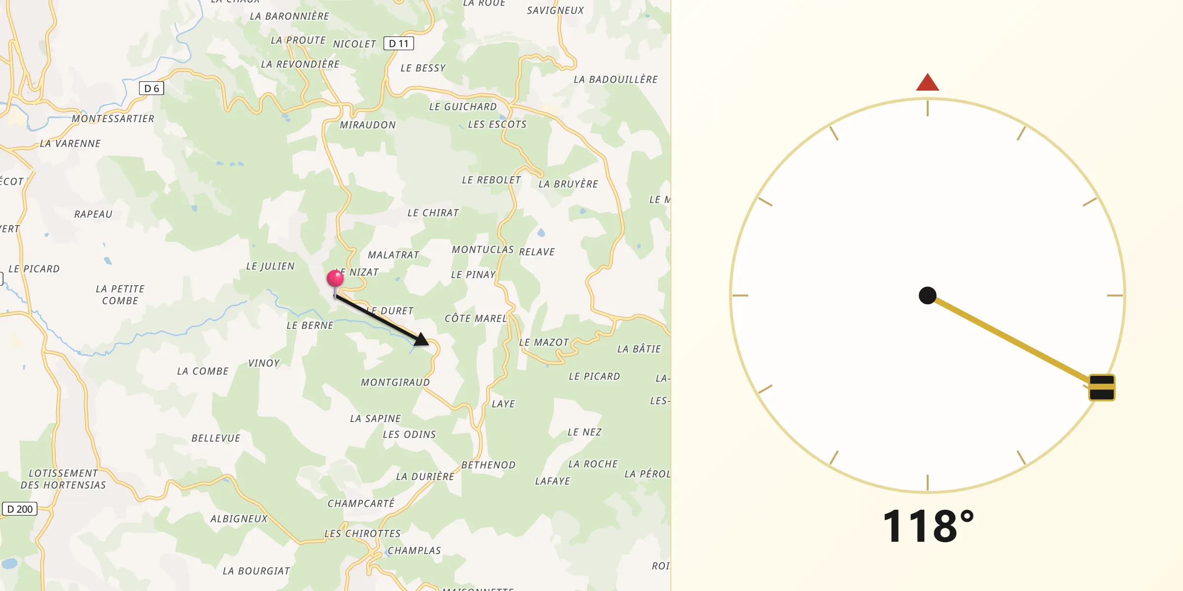 Direction vers la Qibla depuis Aveizieux