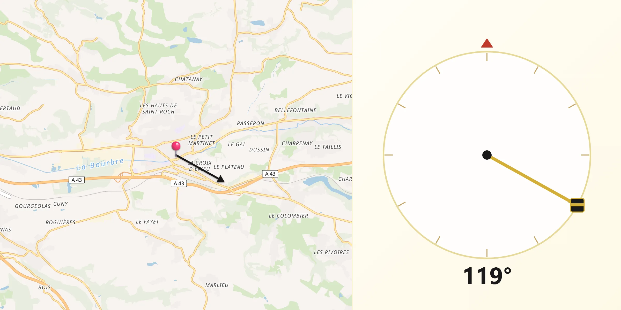Direction vers la Qibla depuis La Tour-du-Pin