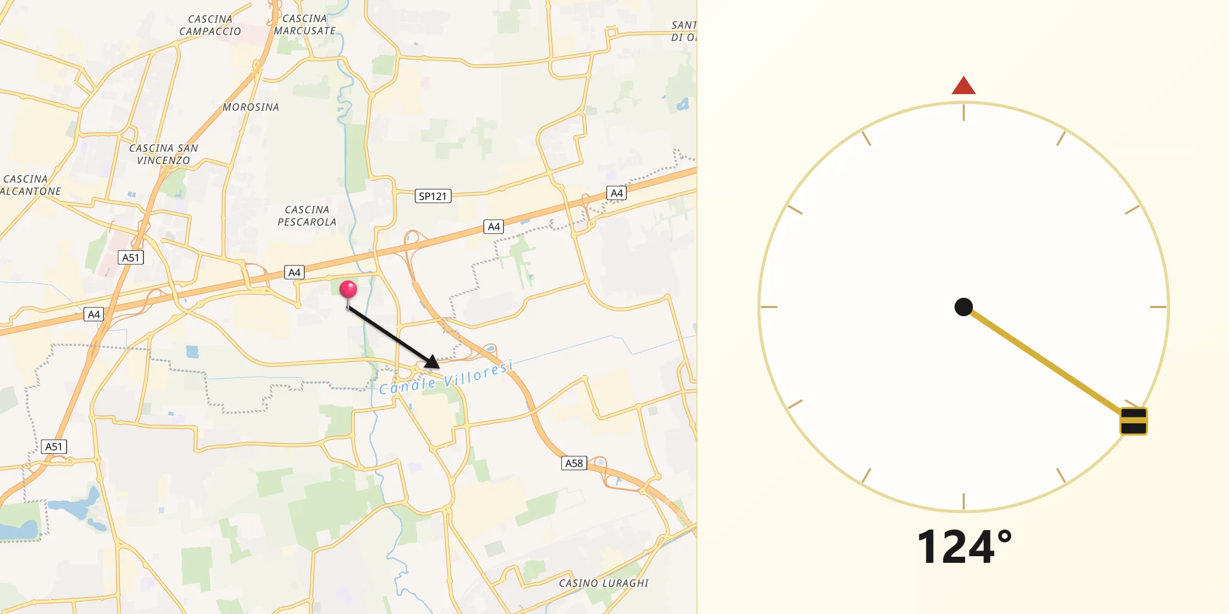 Direzione della Qibla da Caponago