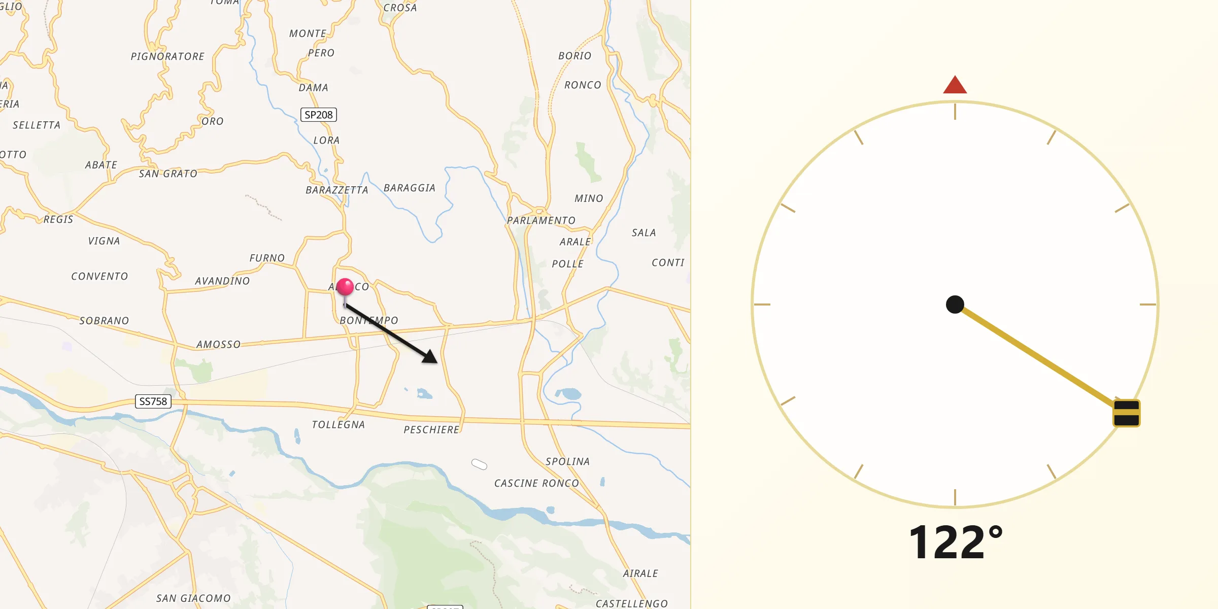 Direzione della Qibla da Valdengo