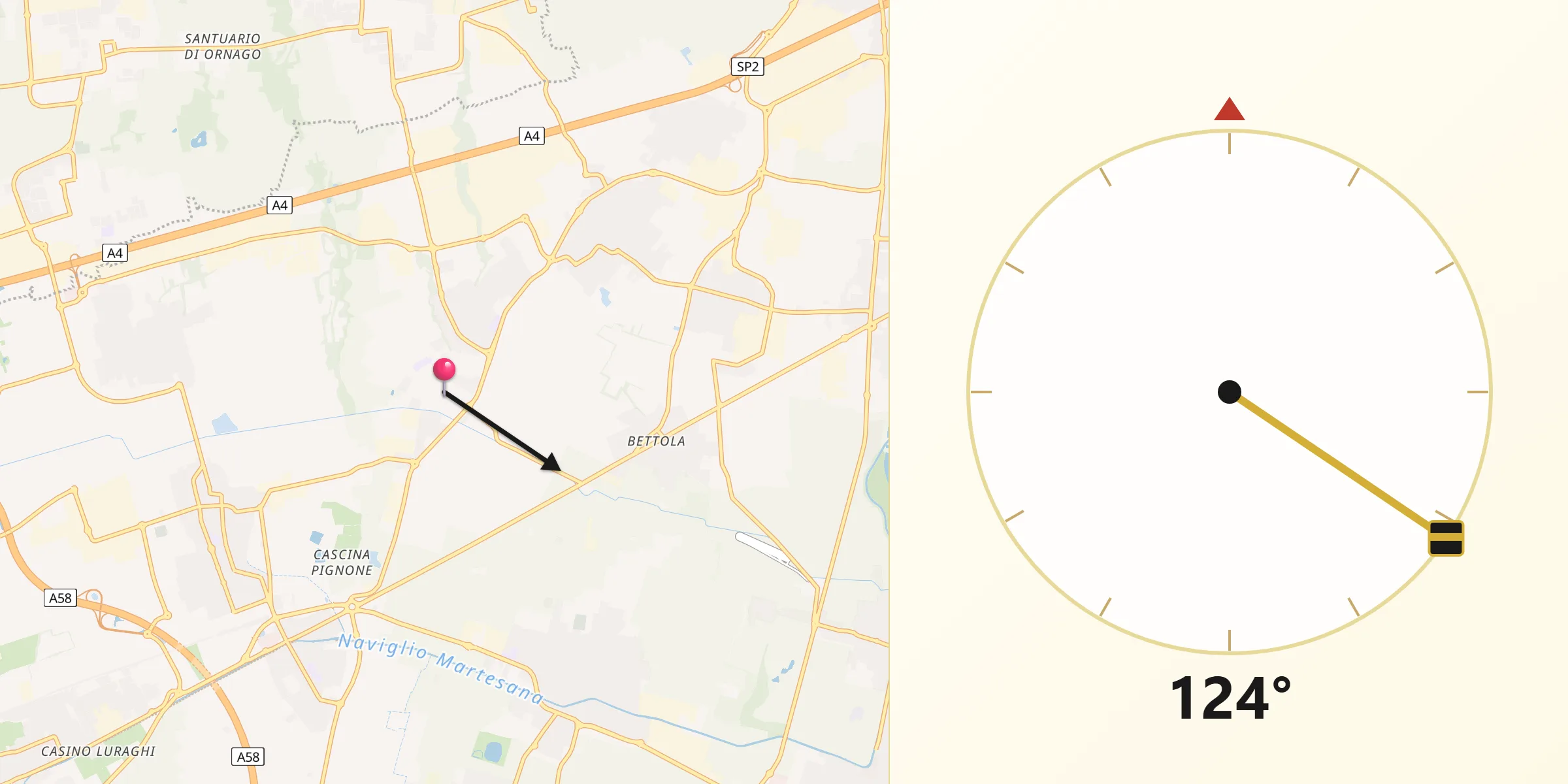 Direzione della Qibla da Masate