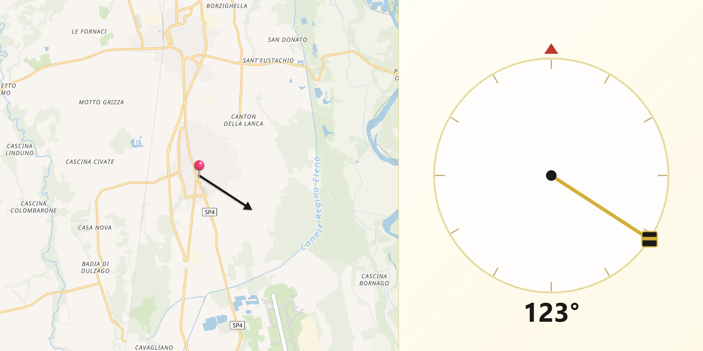 Direzione della Qibla da Bellinzago Novarese