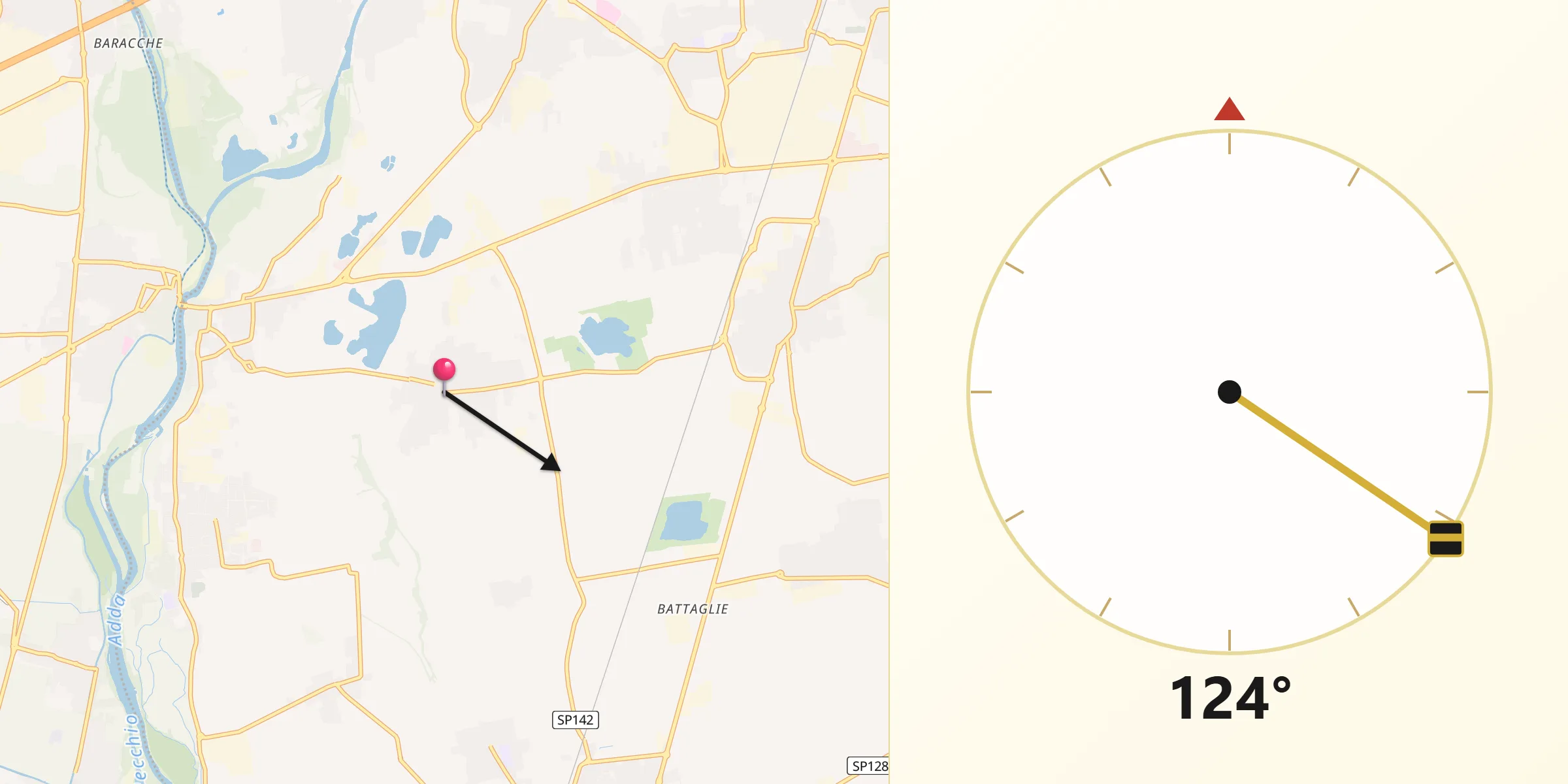 Direzione della Qibla da Pontirolo Nuovo