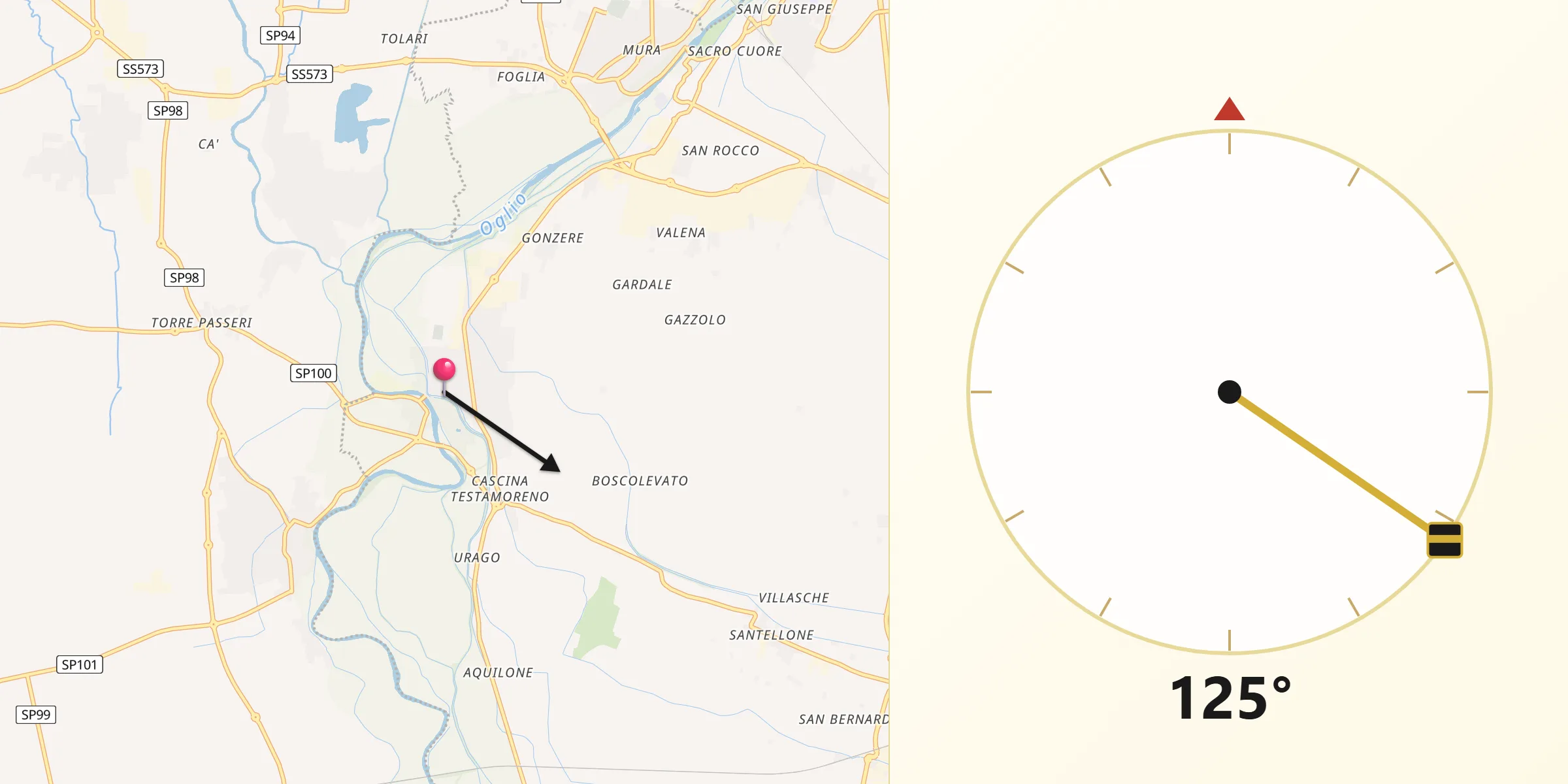 Direzione della Qibla da Pontoglio