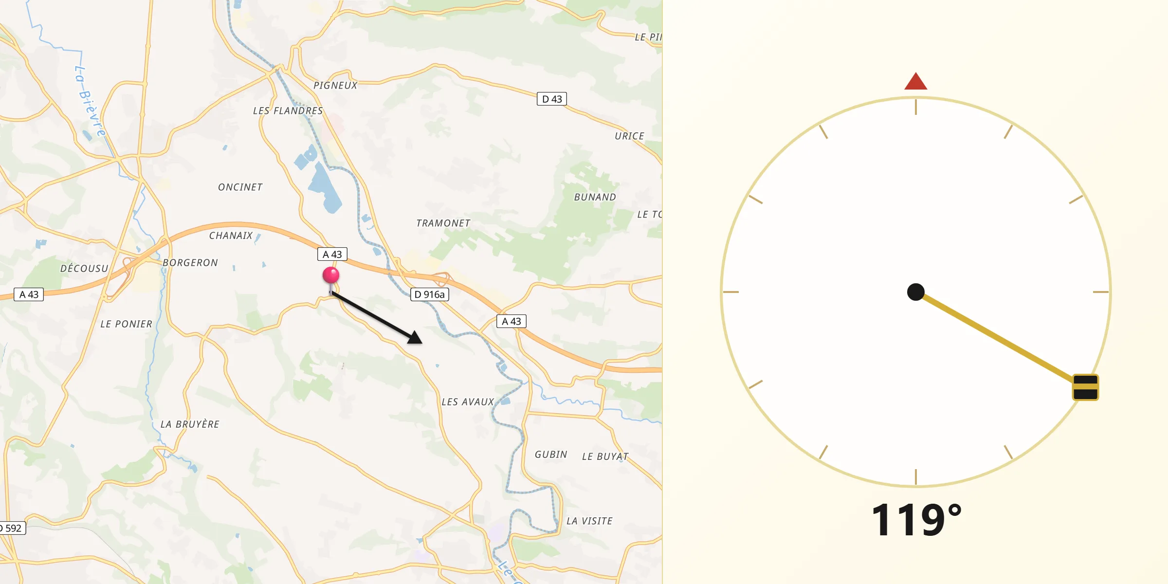 Direction vers la Qibla depuis Romagnieu