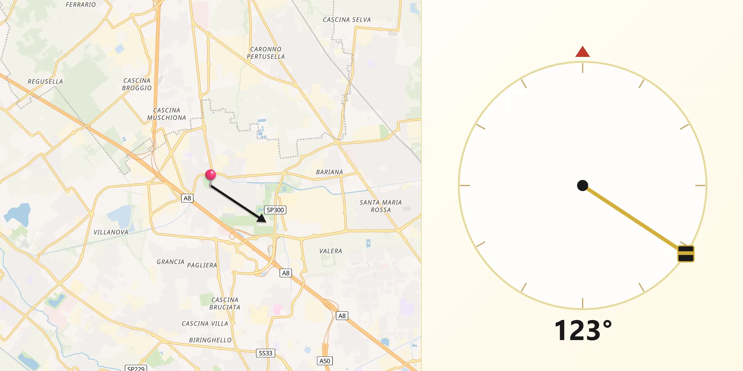Direzione della Qibla da Lainate