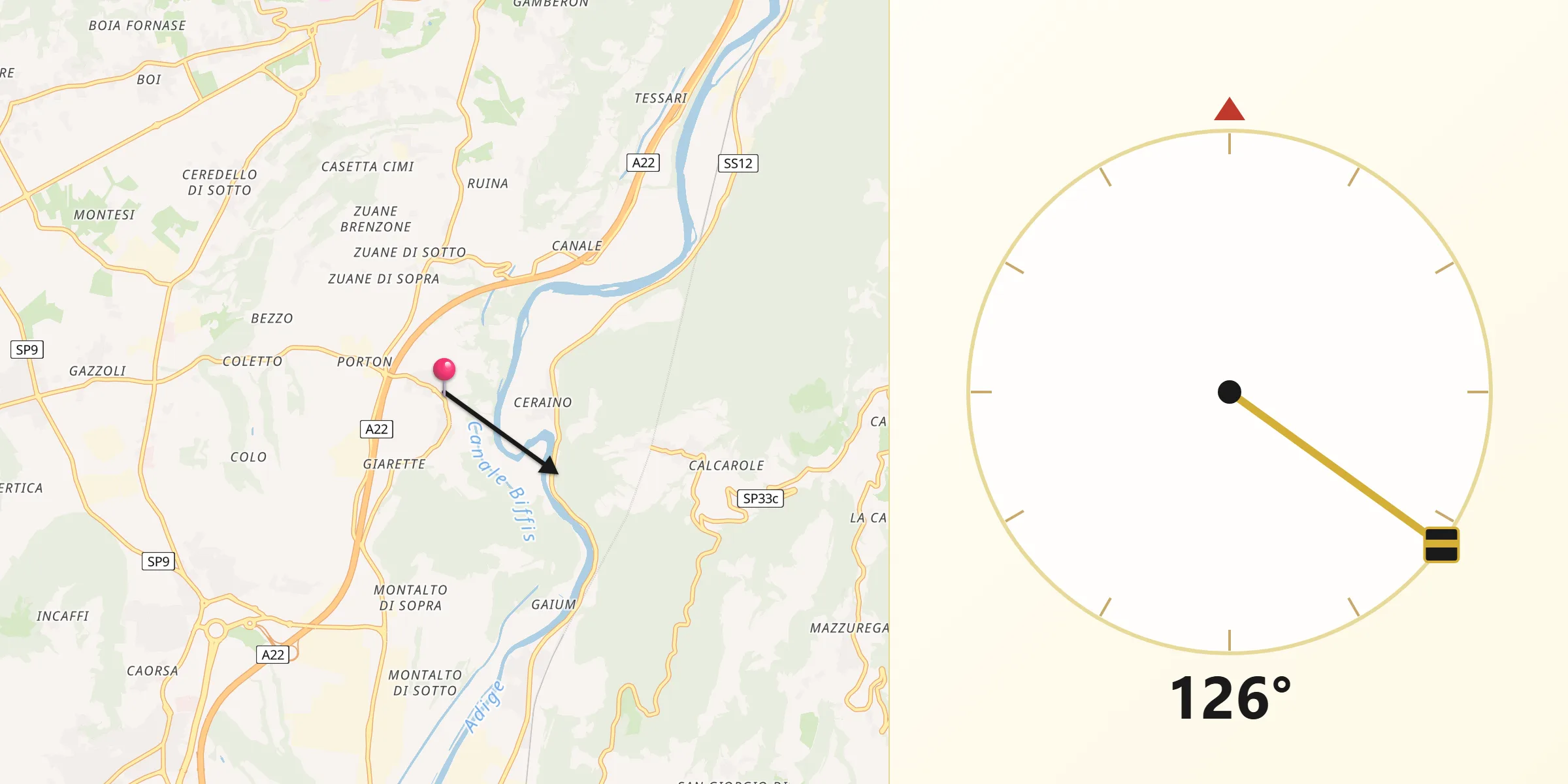Direzione della Qibla da Rivoli Veronese