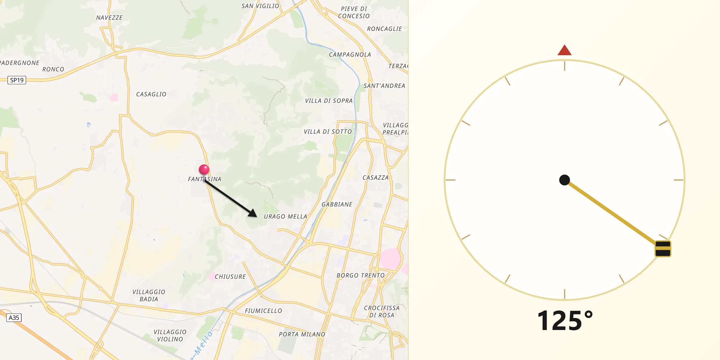 Direzione della Qibla da Fantasina