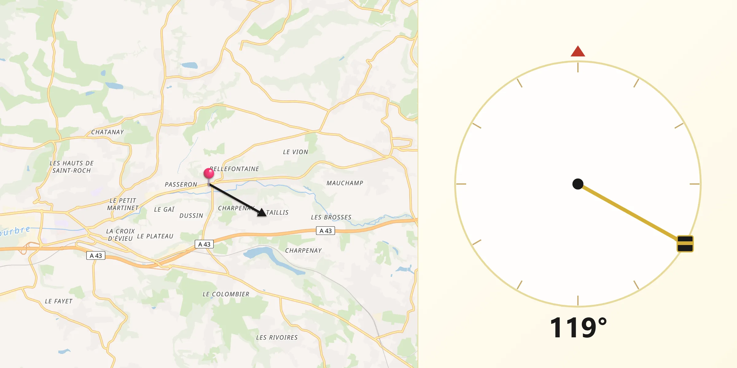 Direction vers la Qibla depuis Saint-Clair-de-la-Tour