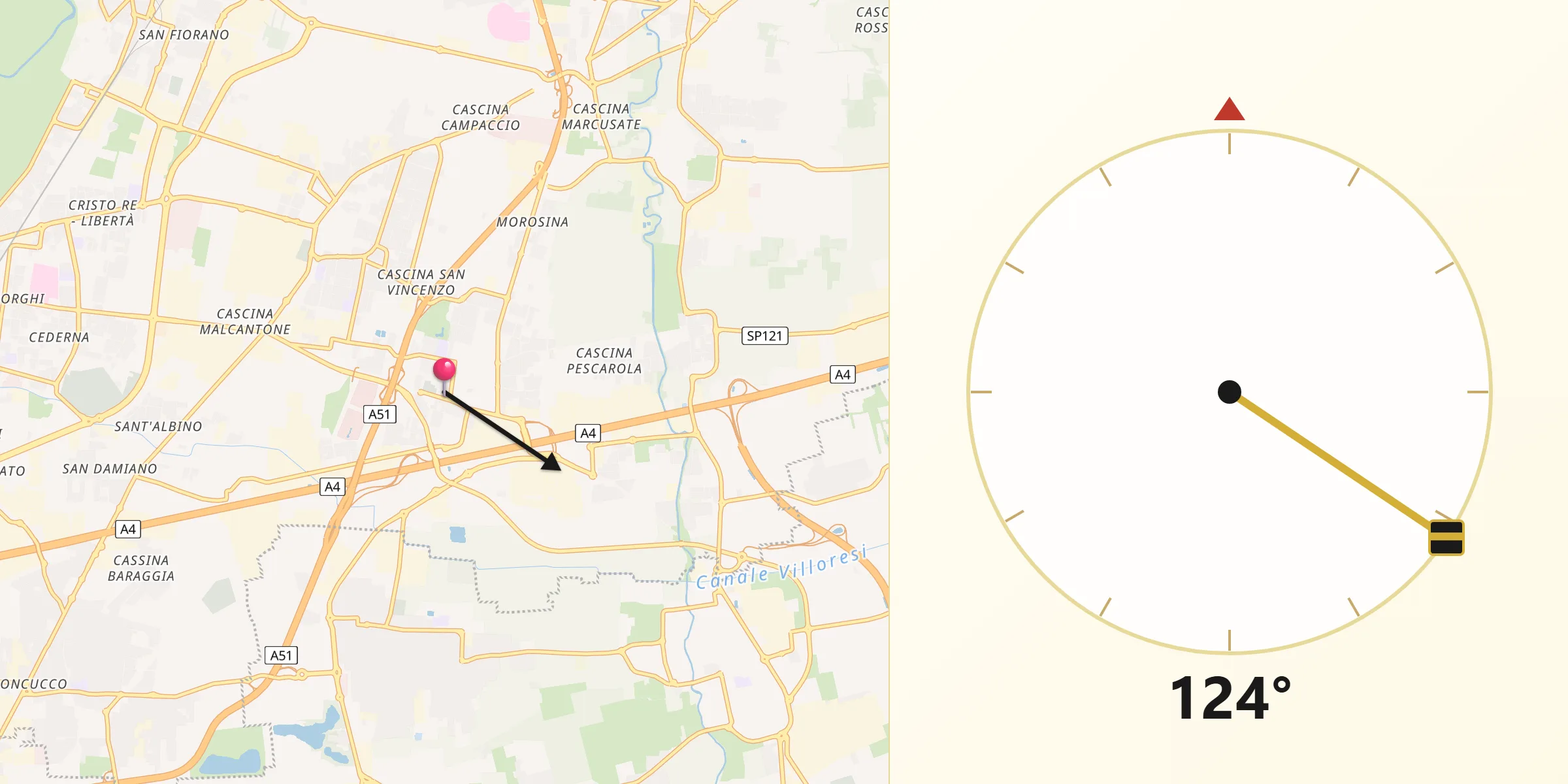 Direzione della Qibla da Agrate Brianza