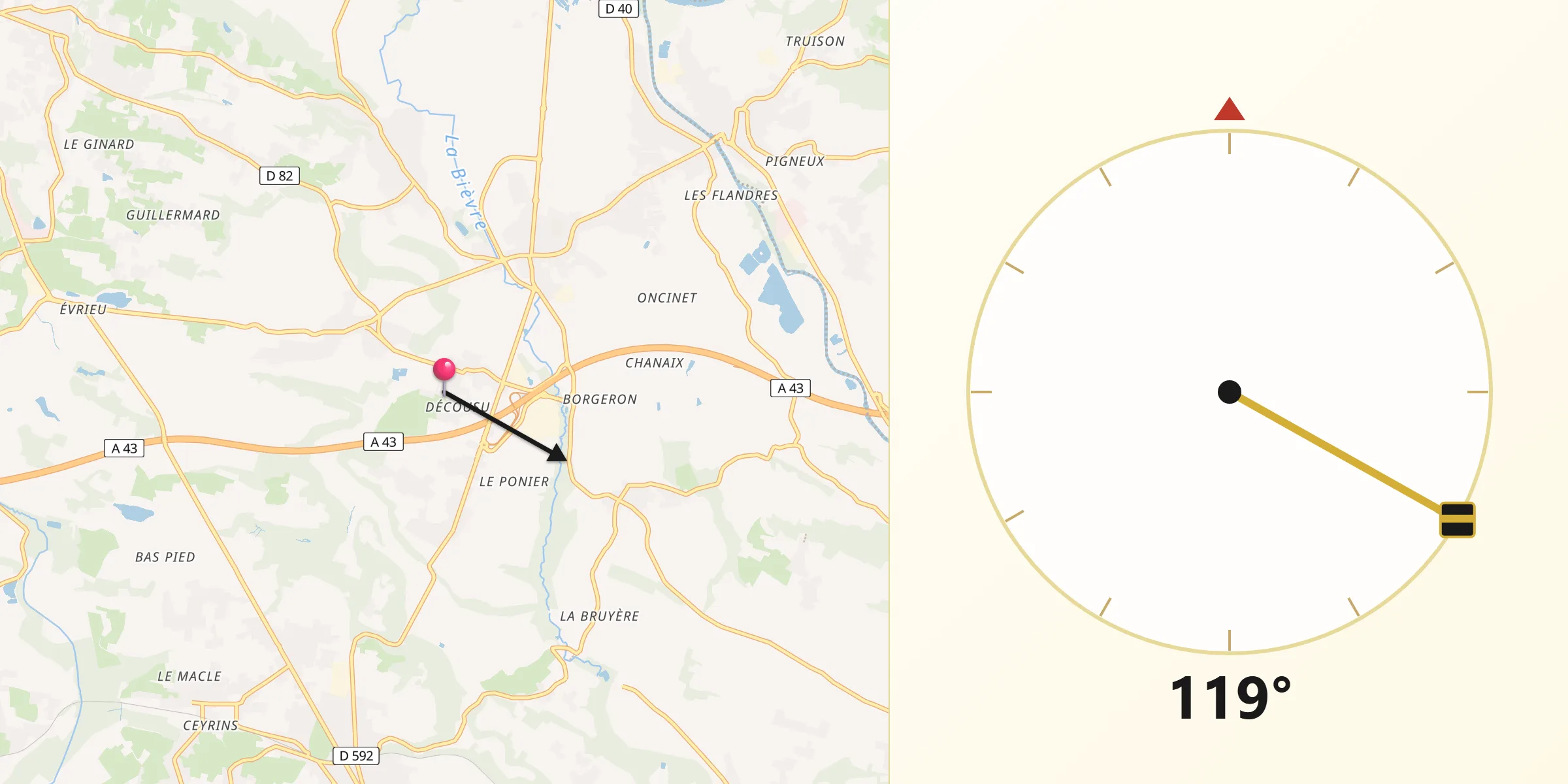 Direction vers la Qibla depuis Chimilin