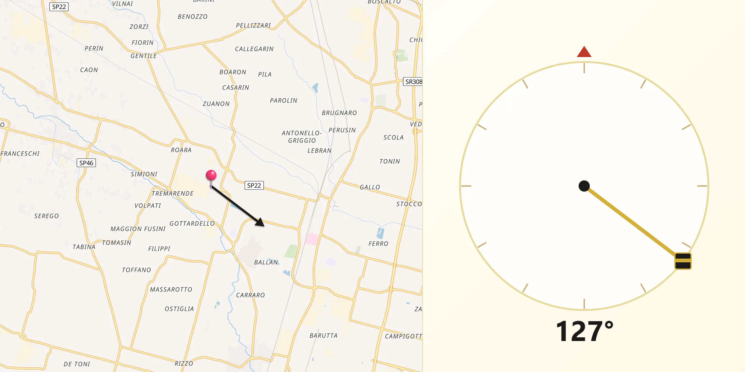 Direzione della Qibla da Santa Giustina in Colle