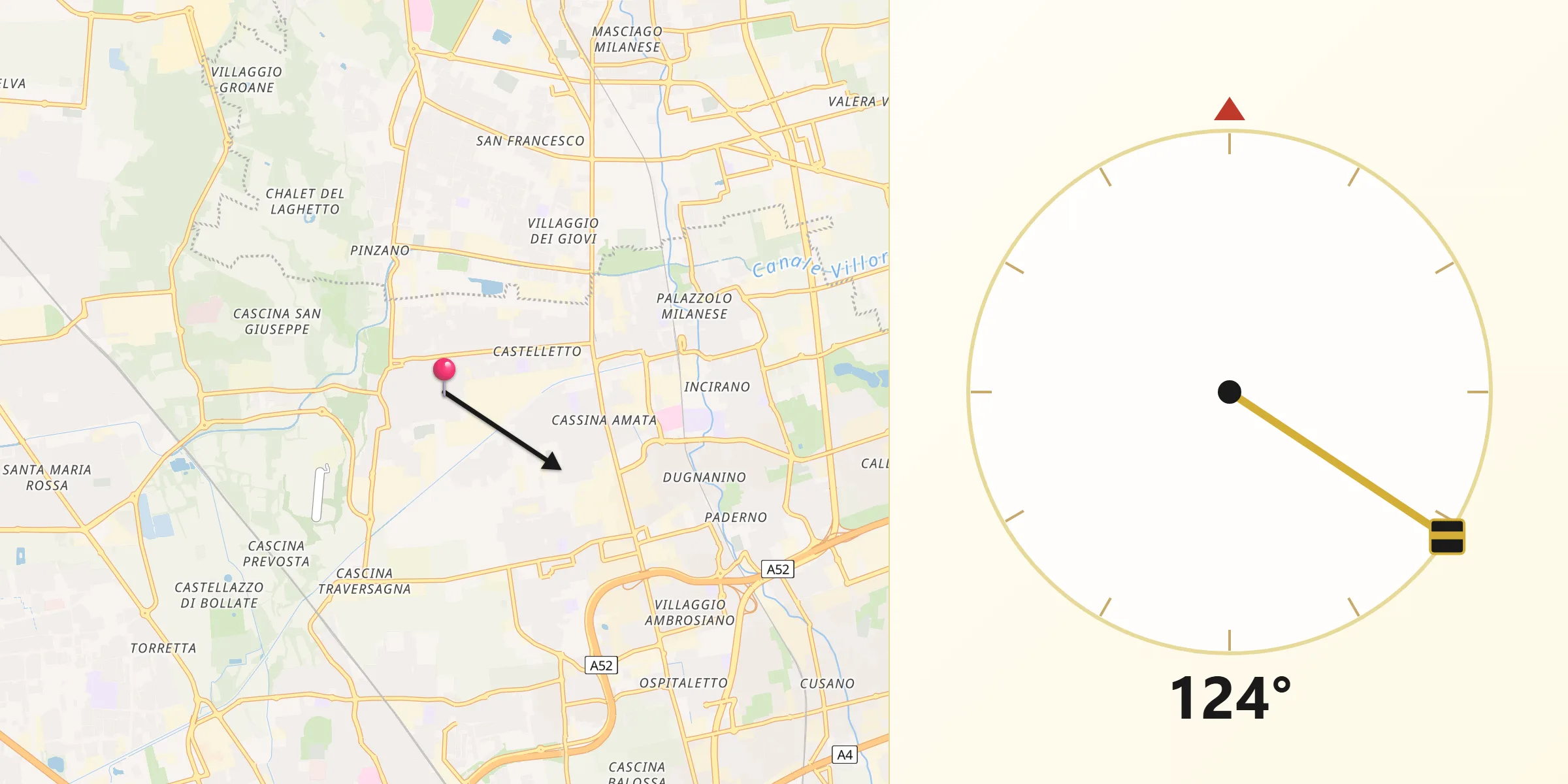 Direzione della Qibla da Senago