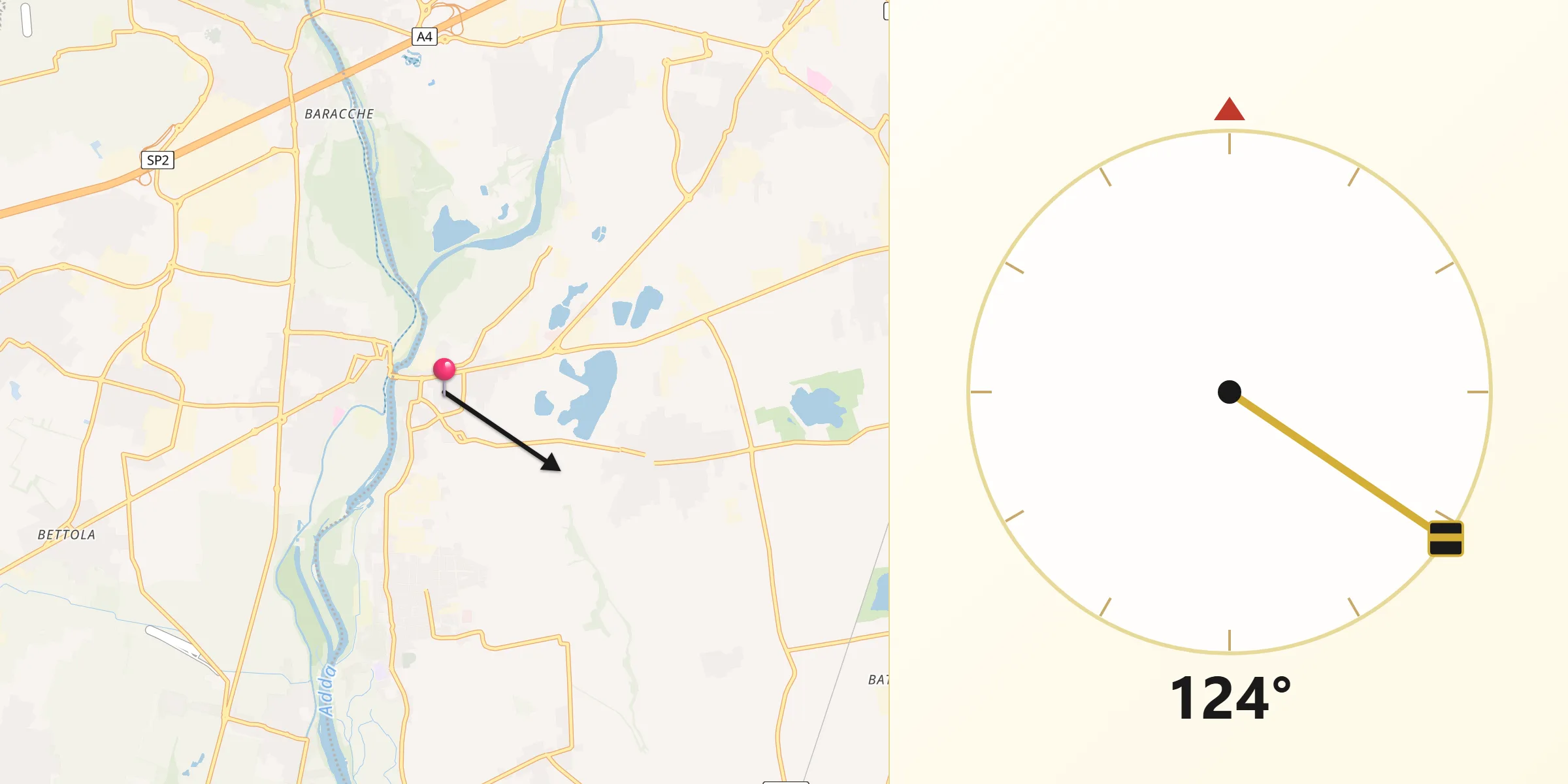 Direzione della Qibla da Canonica d'Adda