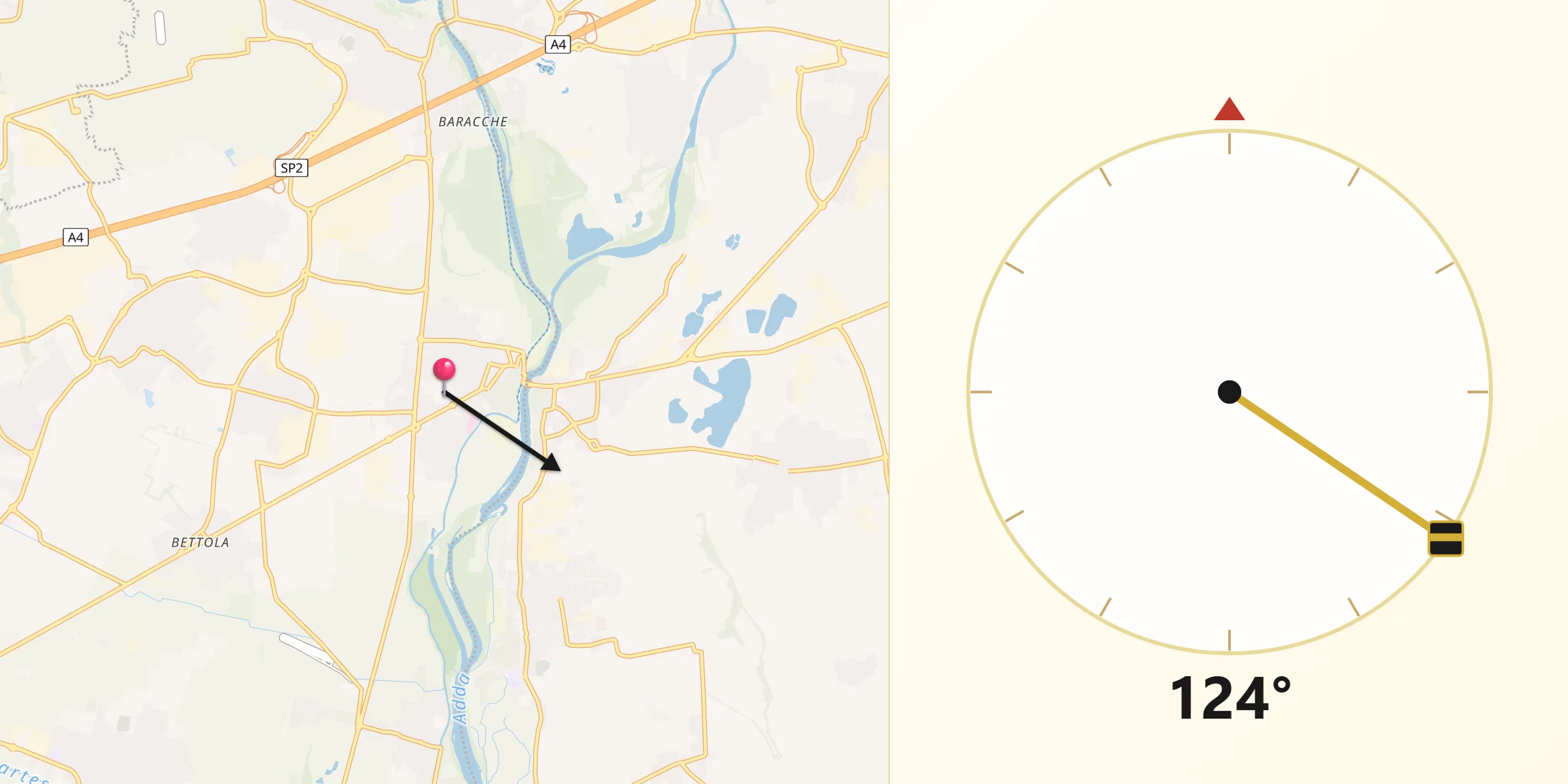 Direzione della Qibla da Vaprio d'Adda