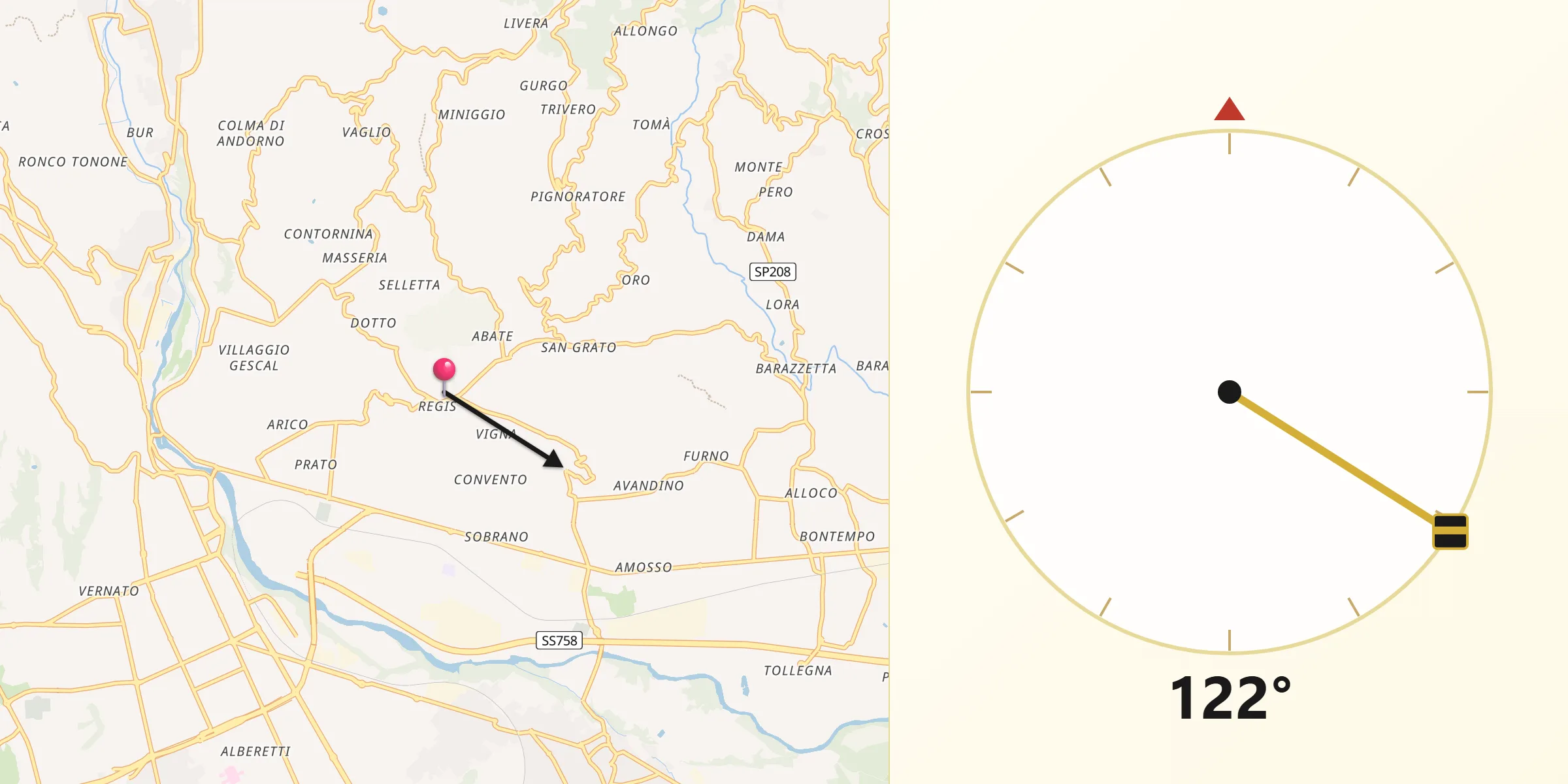 Direzione della Qibla da Ronco Biellese