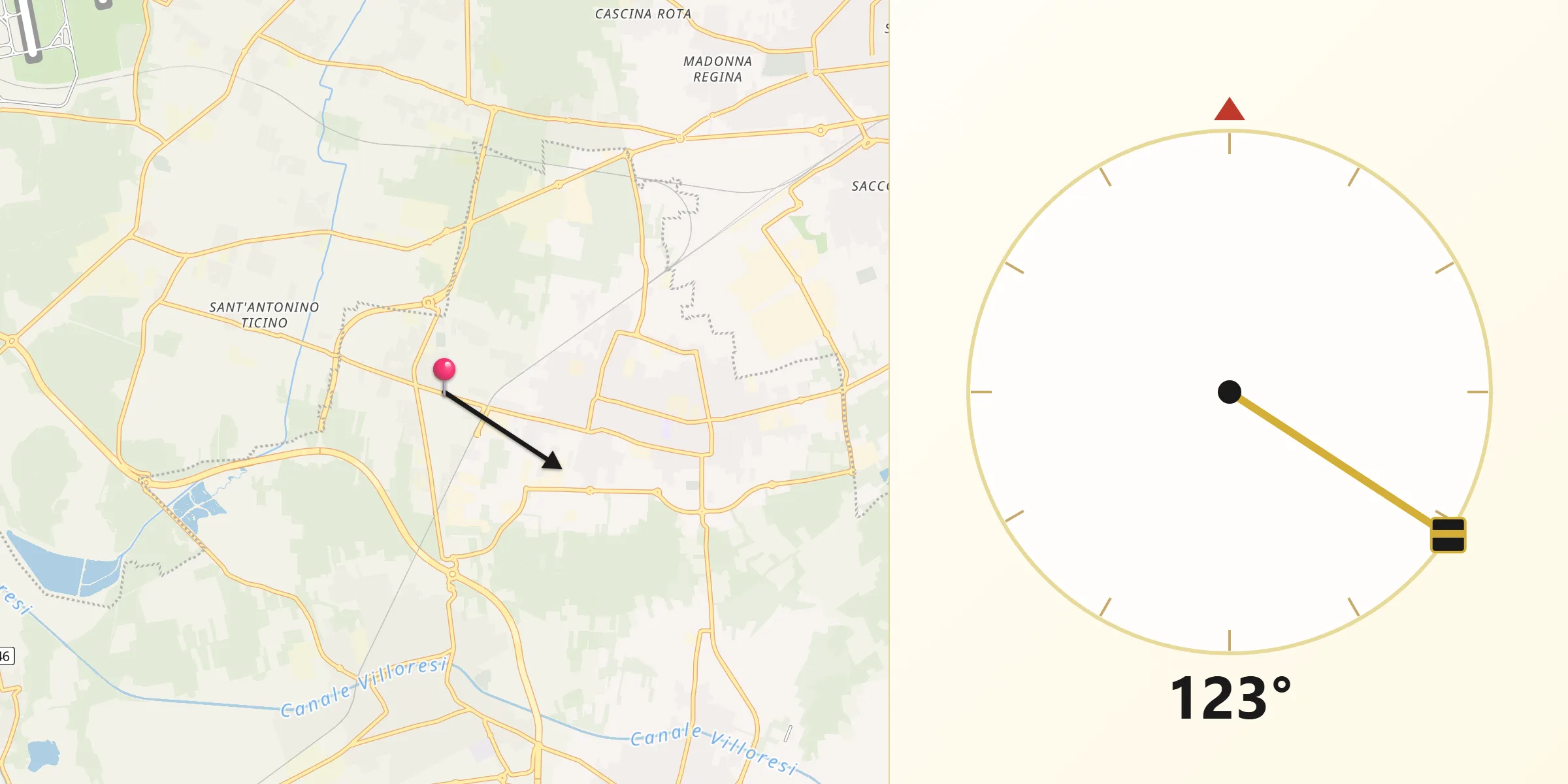 Direzione della Qibla da Vanzaghello