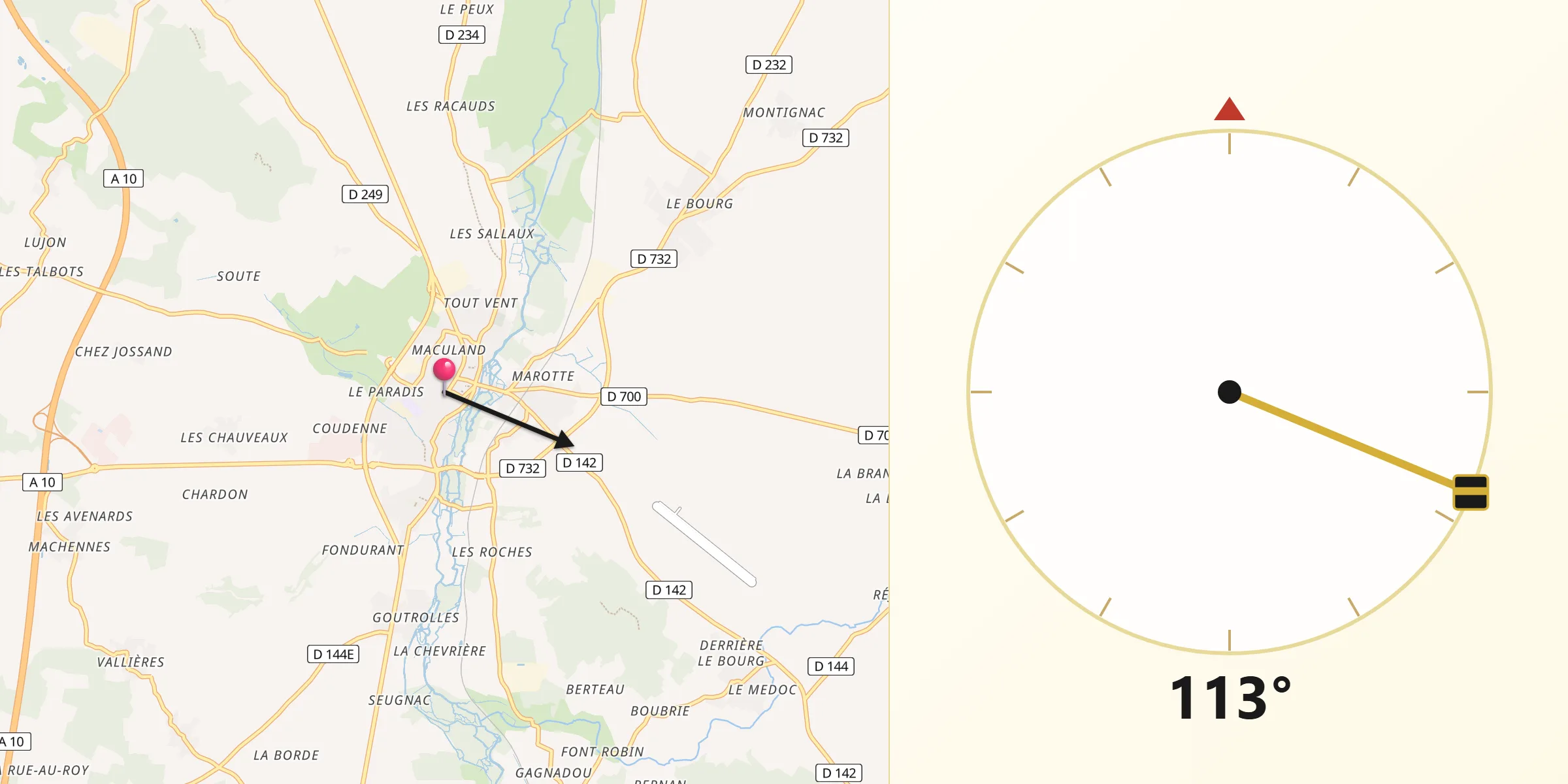 Direction vers la Qibla depuis Pons