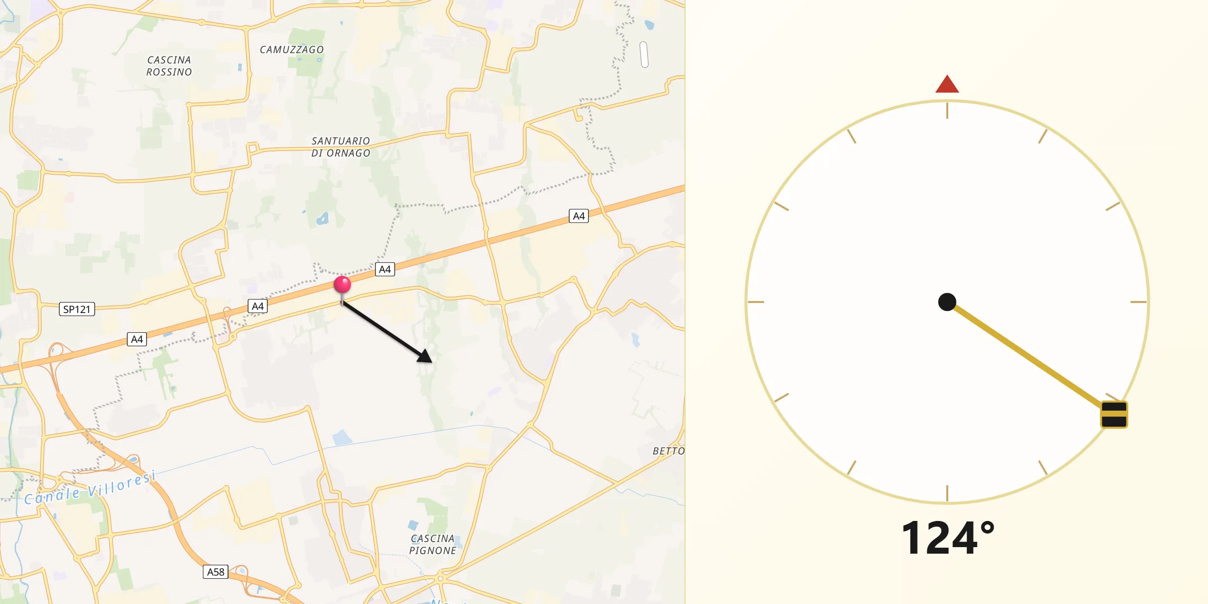 Direzione della Qibla da Cambiago