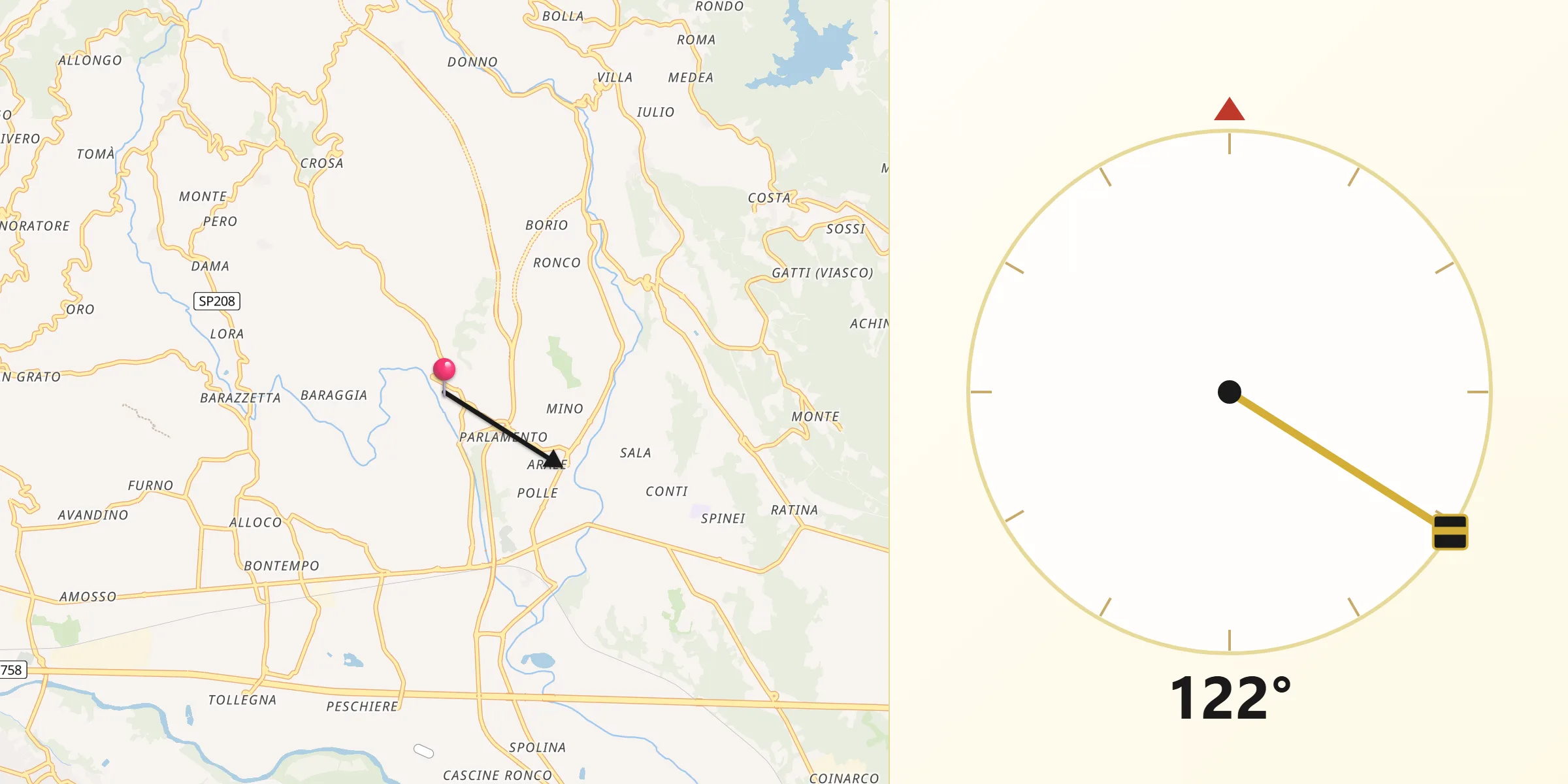 Direzione della Qibla da Quaregna
