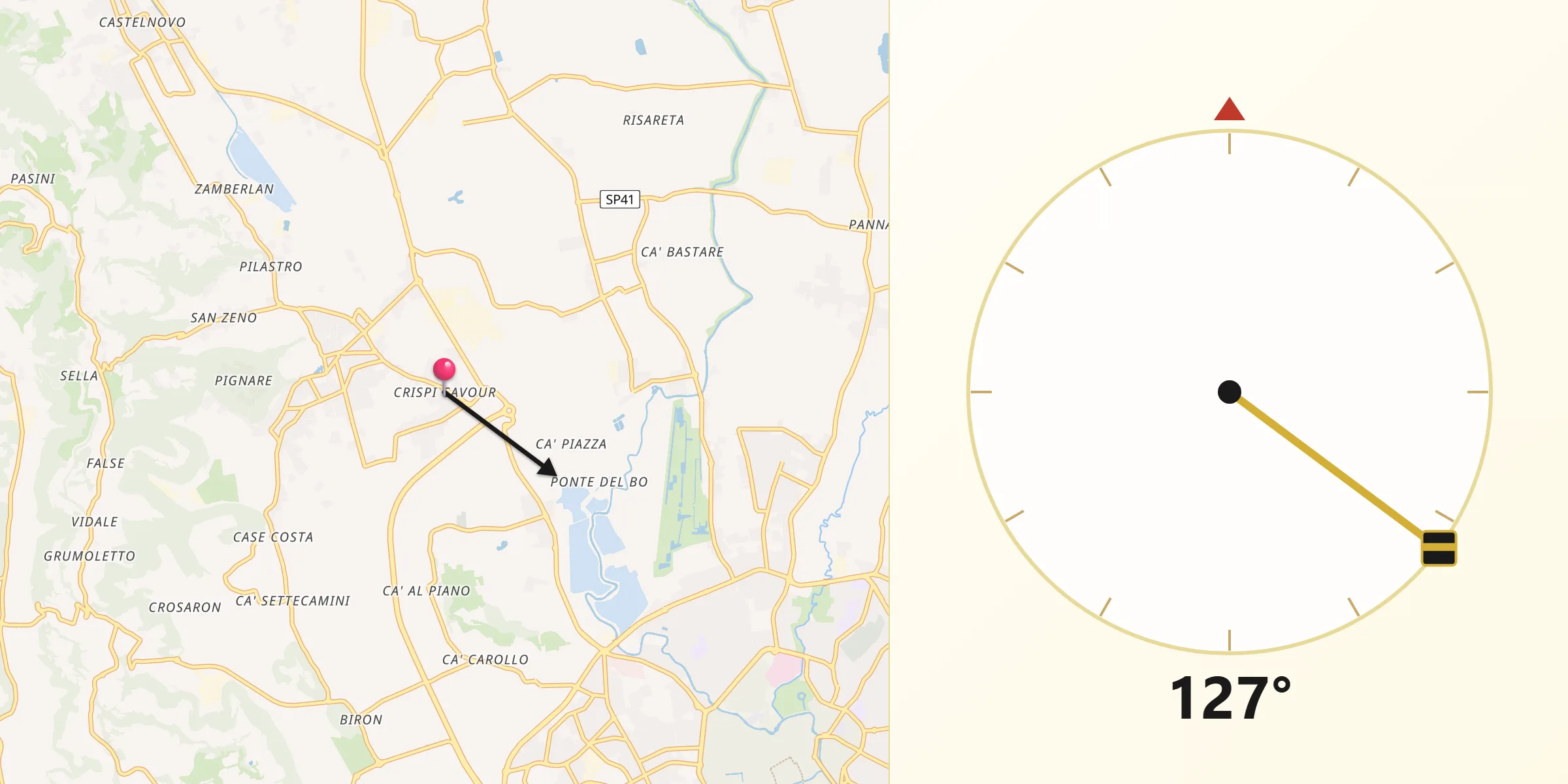 Direzione della Qibla da Crispi Cavour