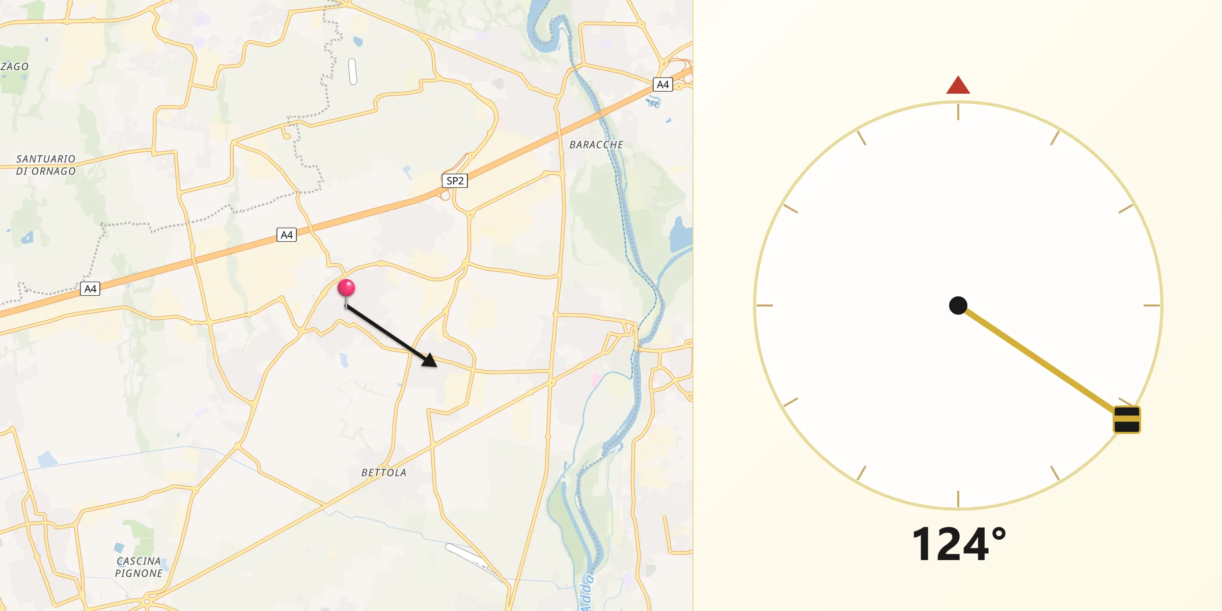 Direzione della Qibla da Trezzano Rosa