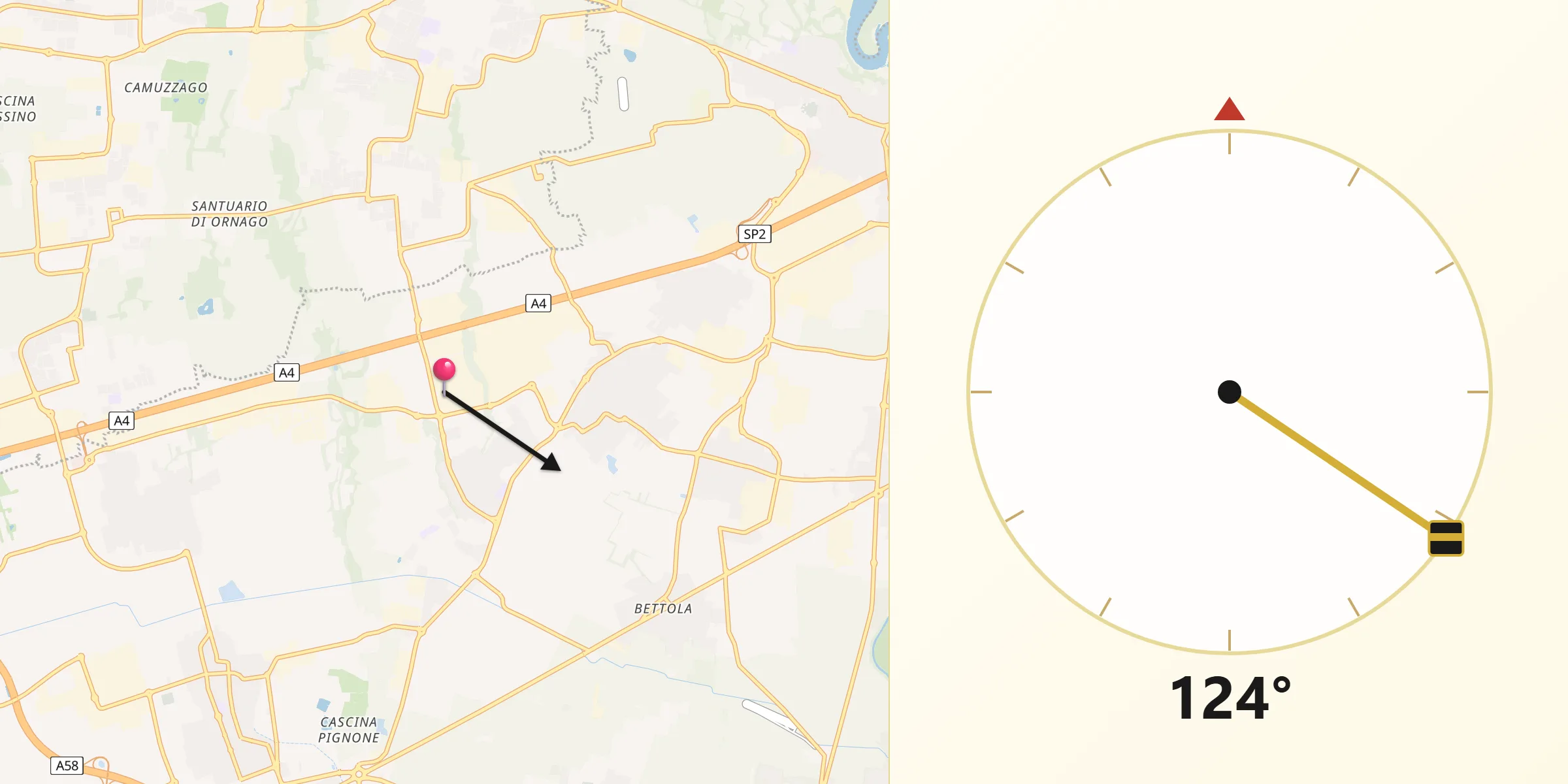 Direzione della Qibla da Basiano