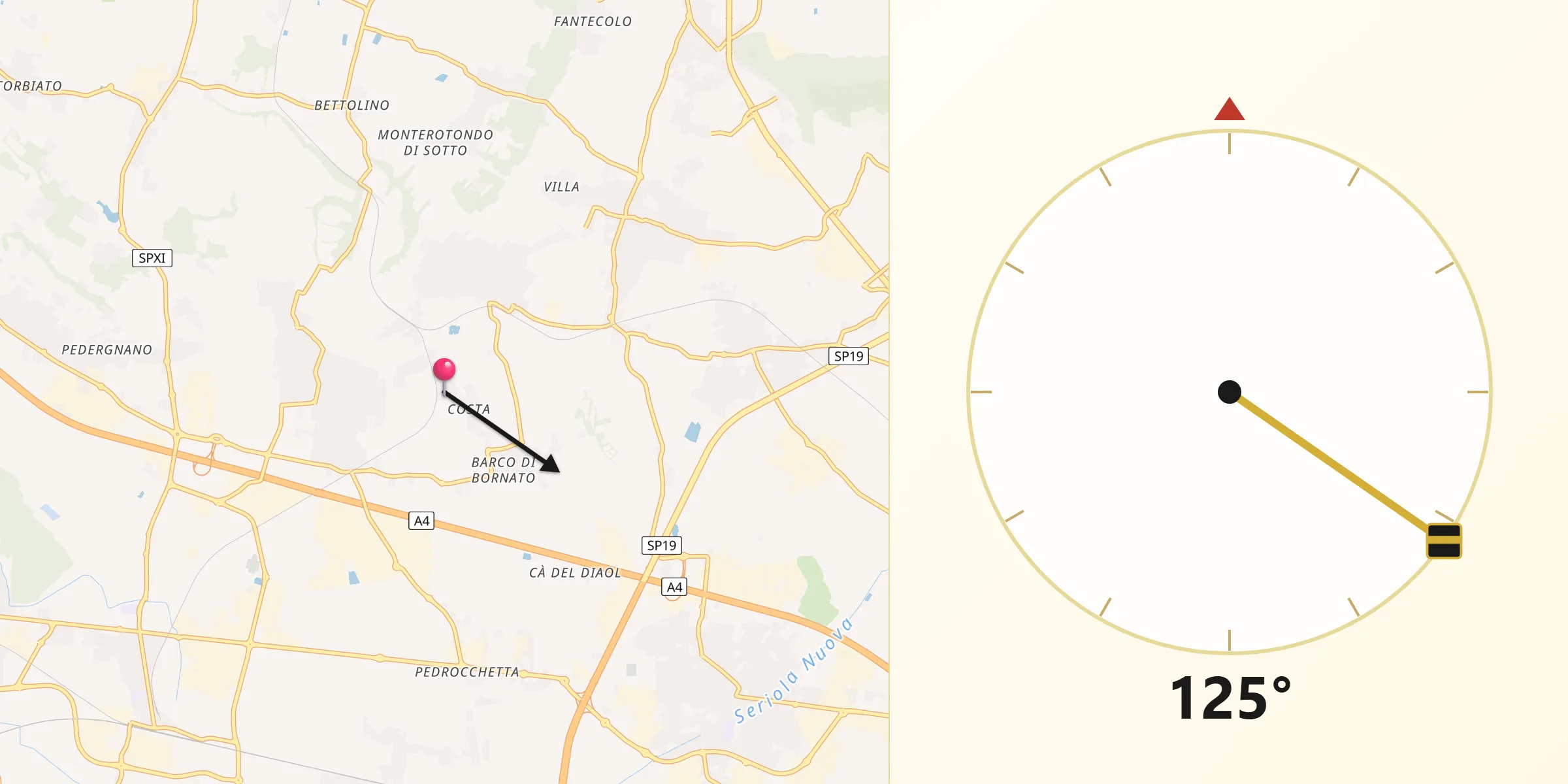 Direzione della Qibla da Costa-Barco