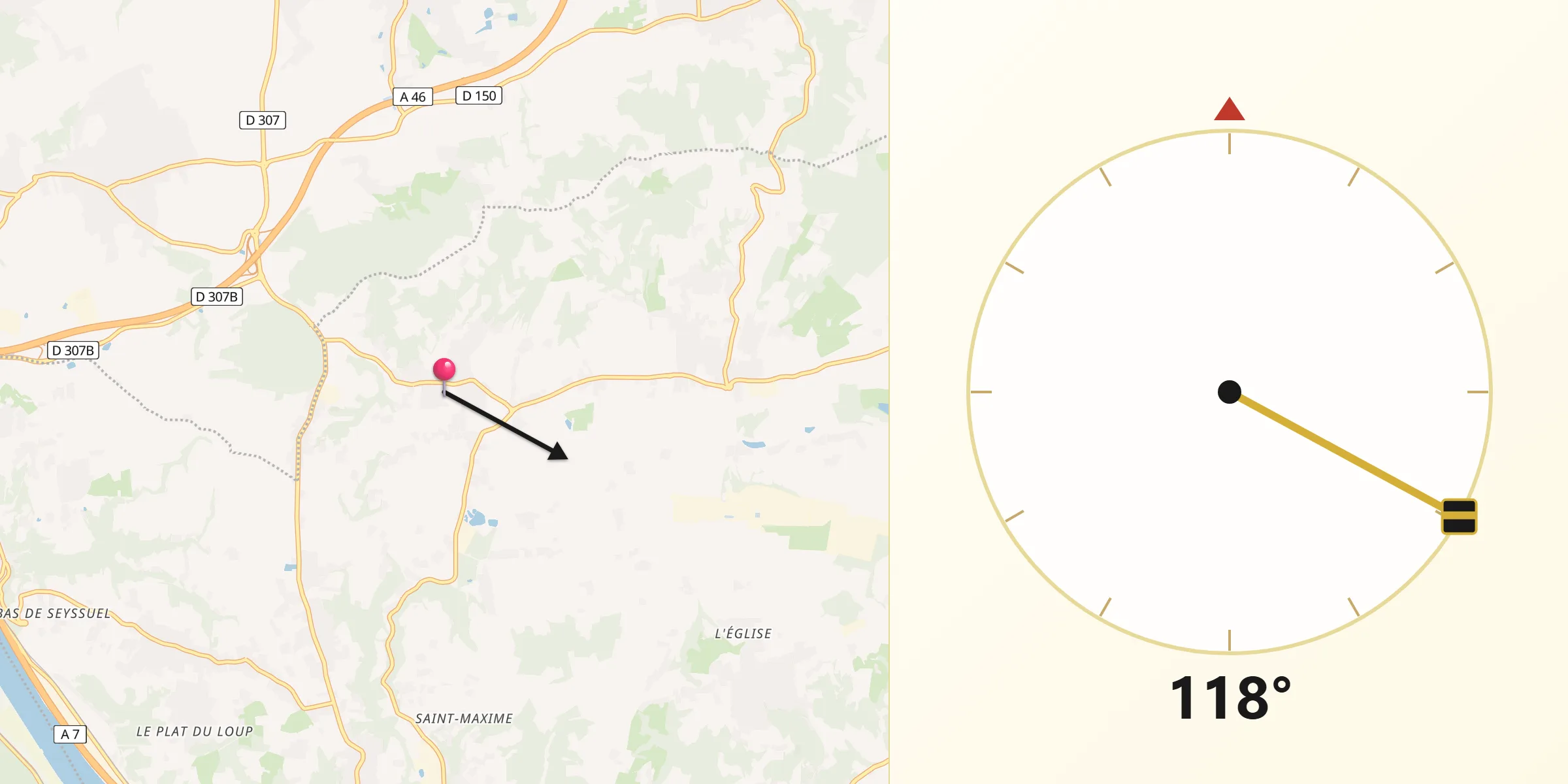 Direction vers la Qibla depuis Chuzelles