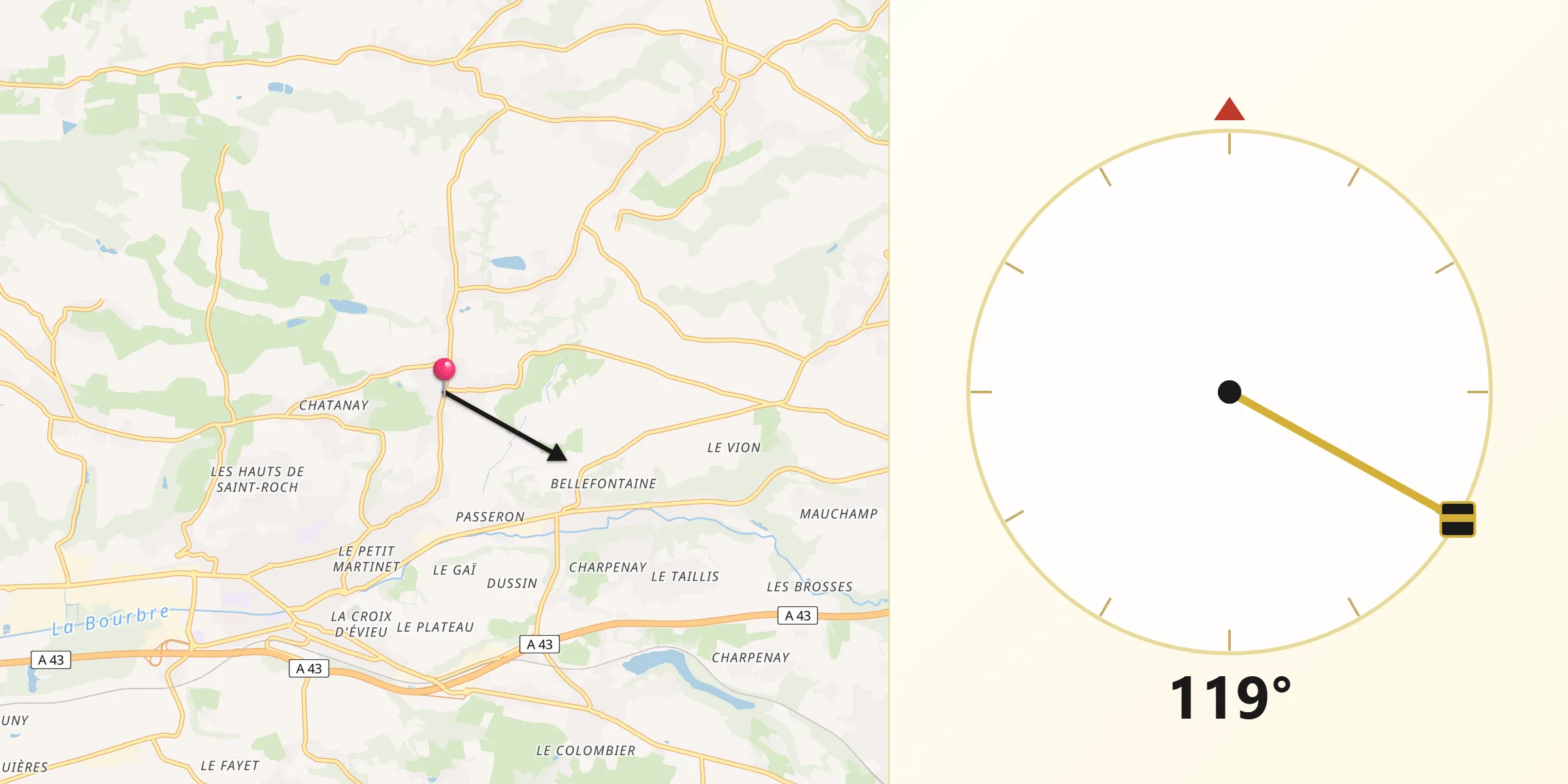 Direction vers la Qibla depuis La Chapelle-de-la-Tour