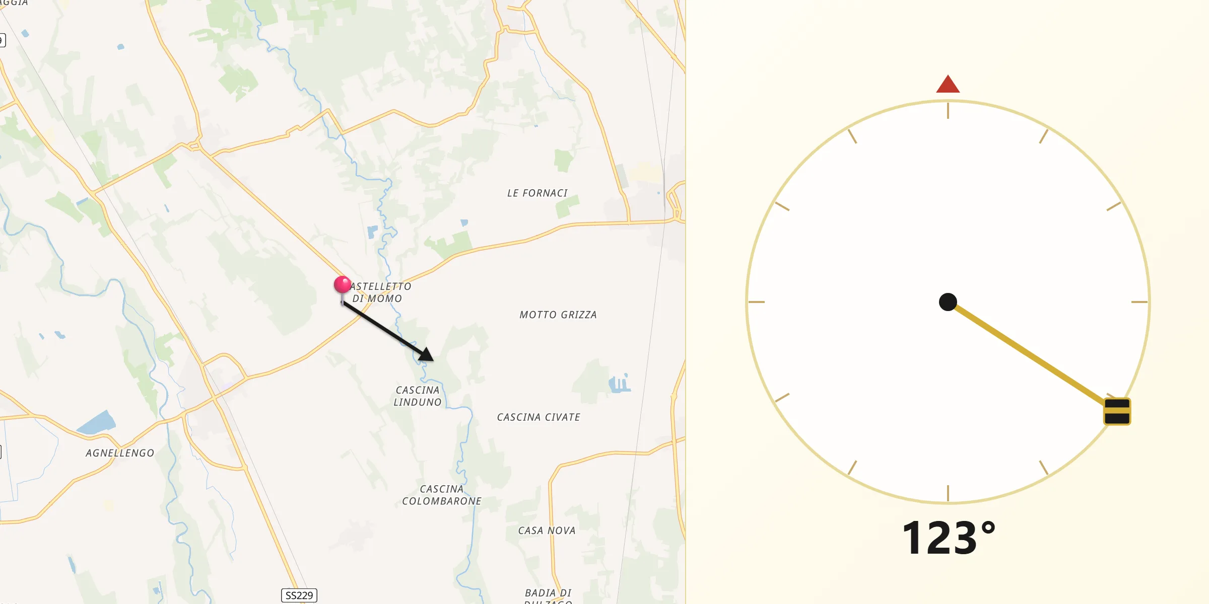 Direzione della Qibla da Provincia di Novara