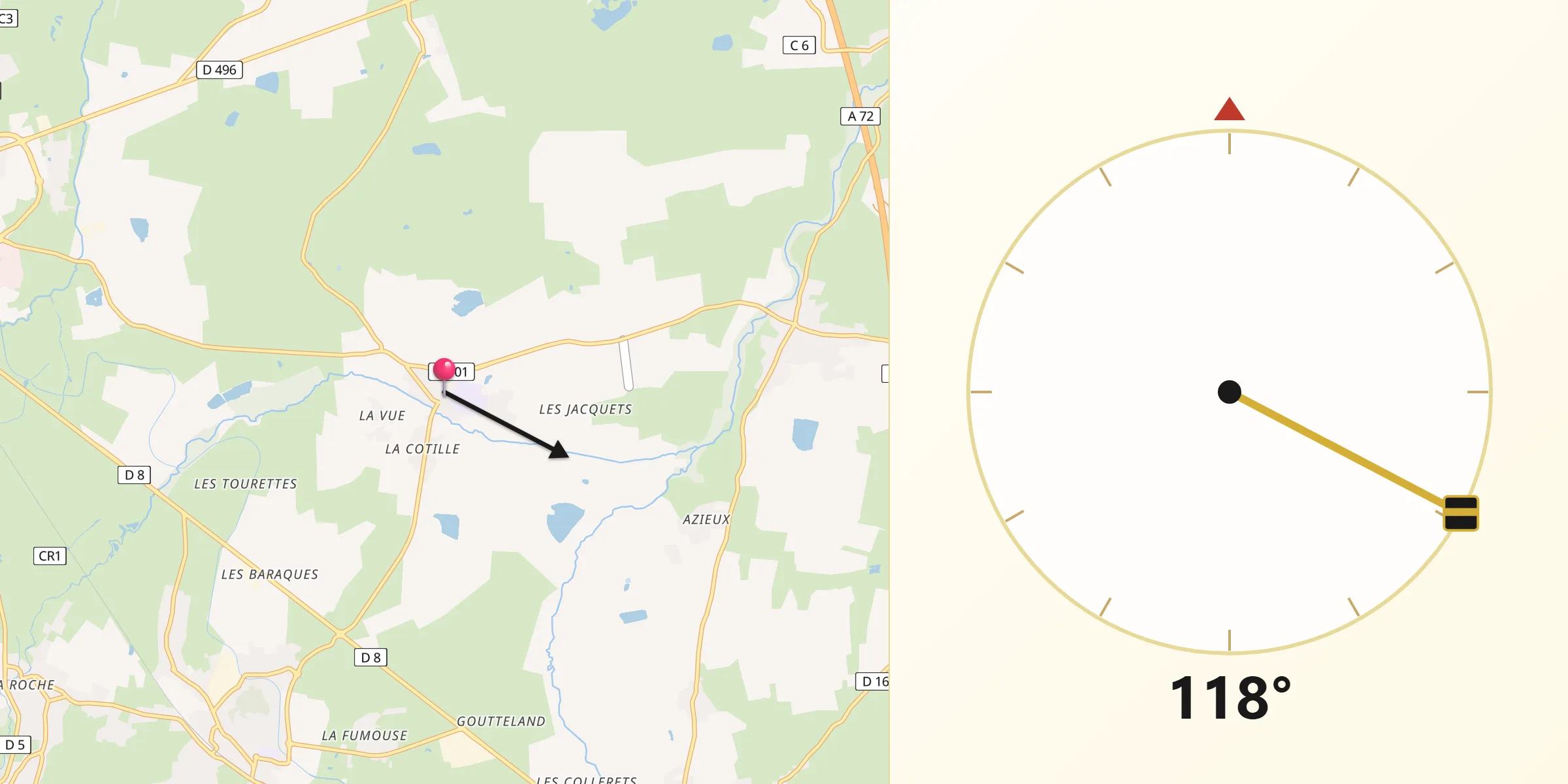 Direction vers la Qibla depuis Précieux