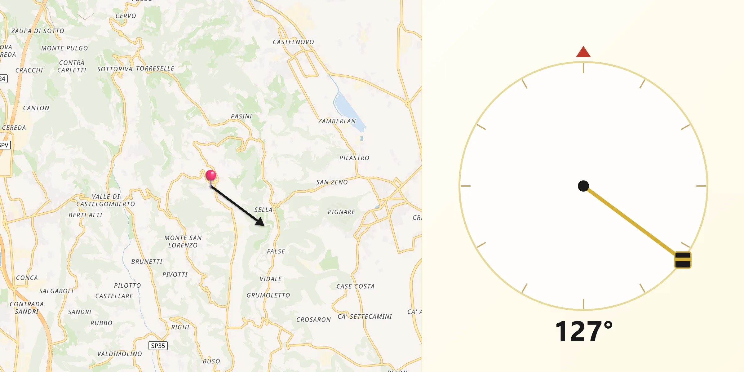 Direzione della Qibla da Gambugliano