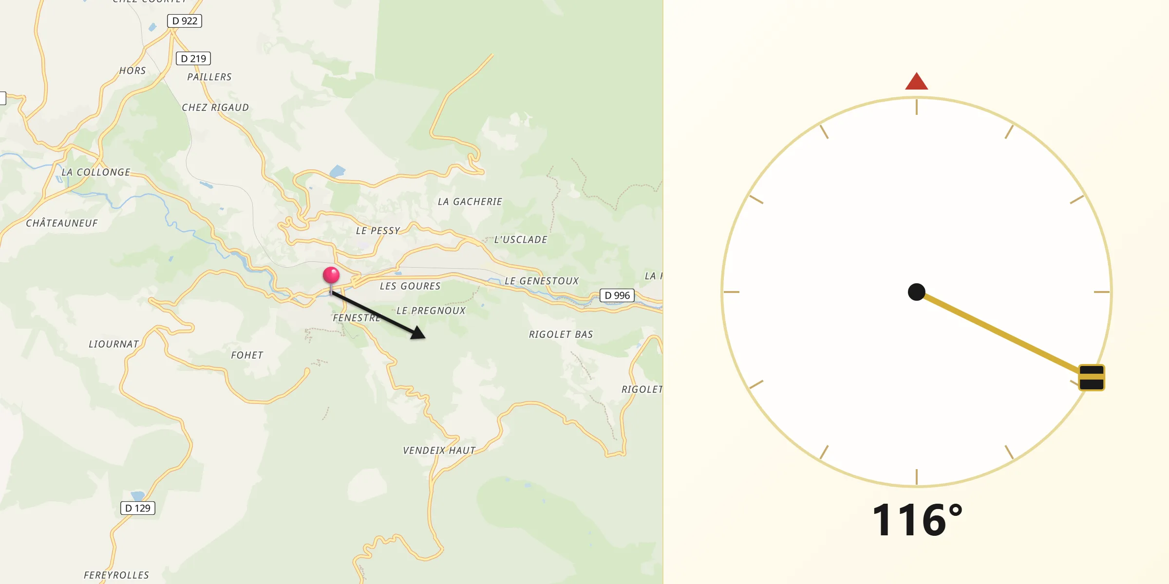 Direction vers la Qibla depuis La Bourboule