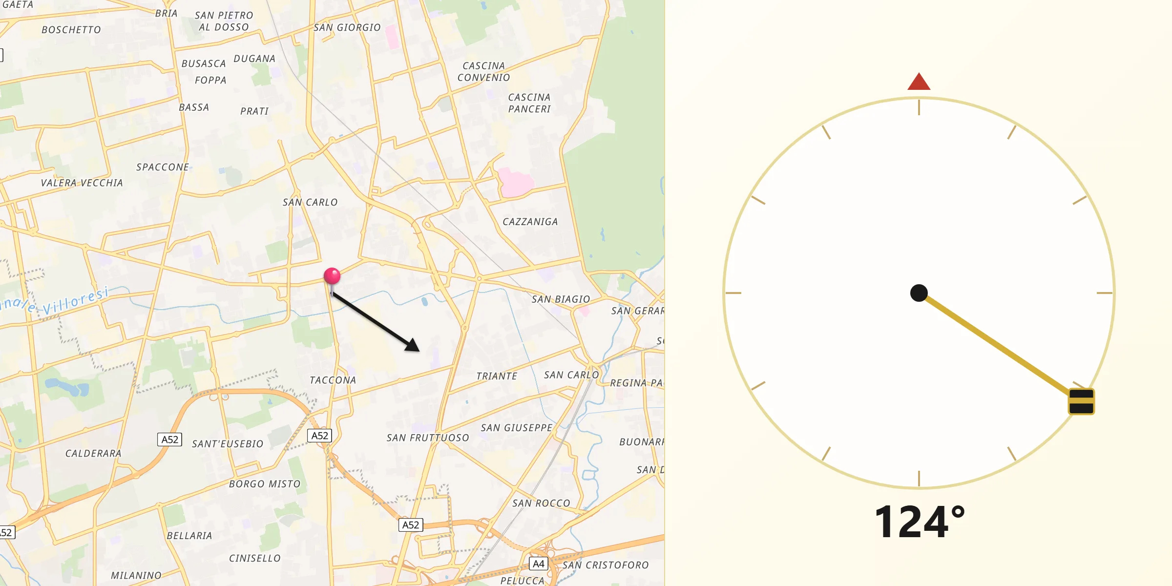 Direzione della Qibla da Muggiò