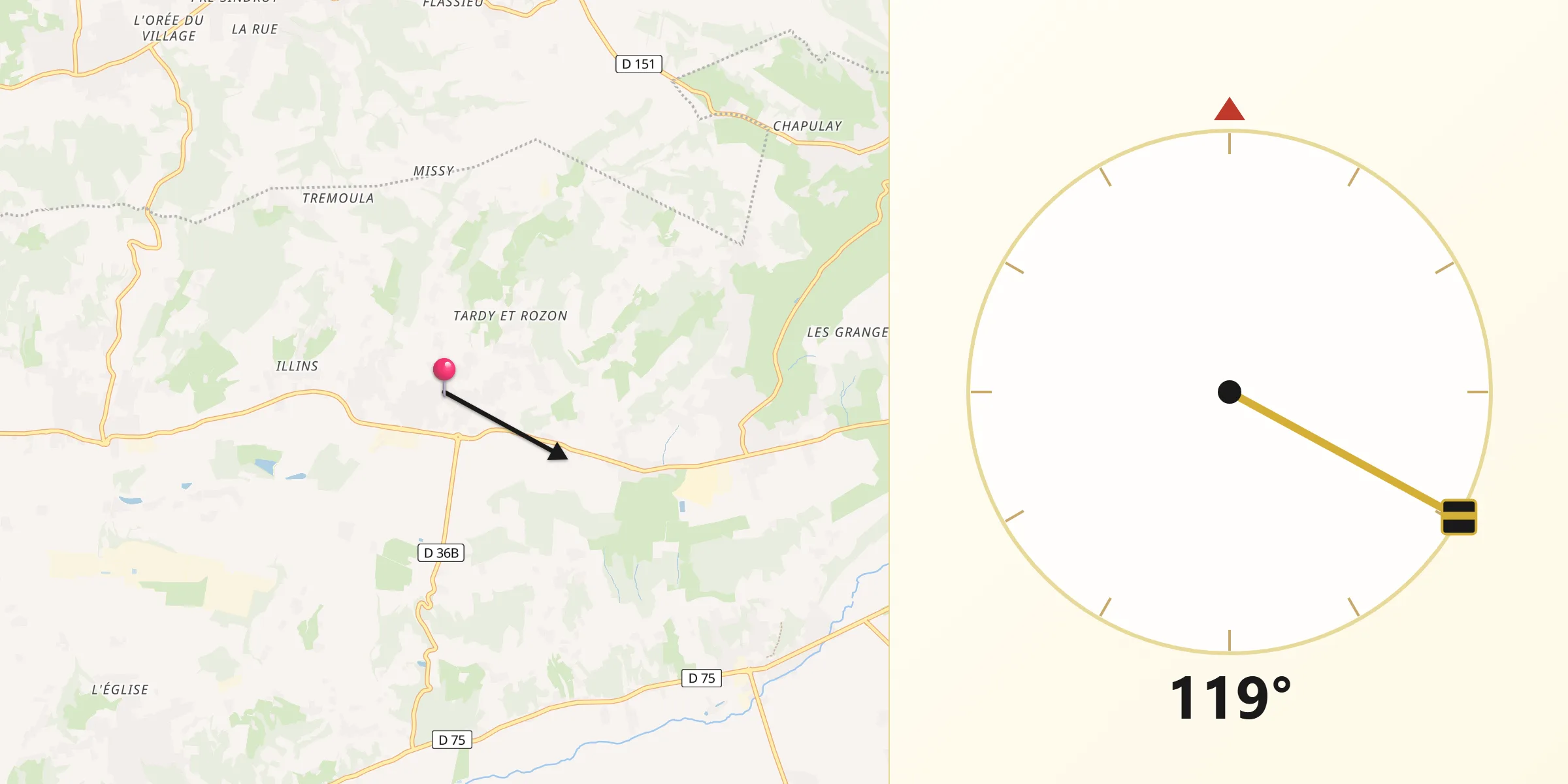 Direction vers la Qibla depuis Luzinay